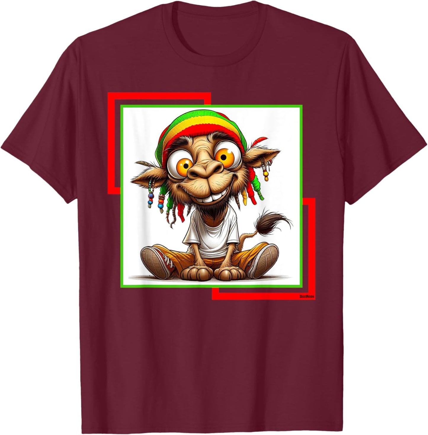 DigiRods Crazy Rasta Camel Reggae Theme Silly Cartoon T-Shirt - T-Shirt | Maroon
