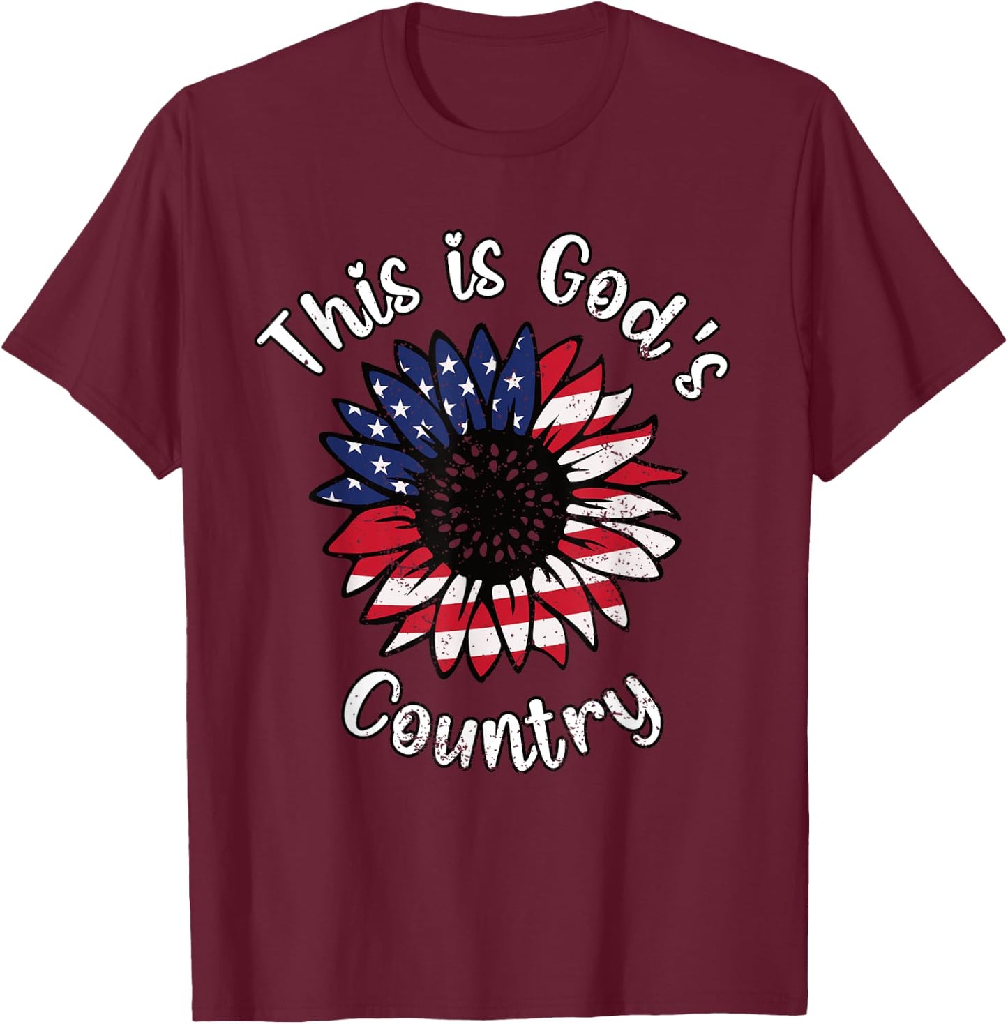 This Is God's USA Country Patriotic Christian Love Sunflower Women Girls Kids Men T-Shirt - T-Shirt | Maroon