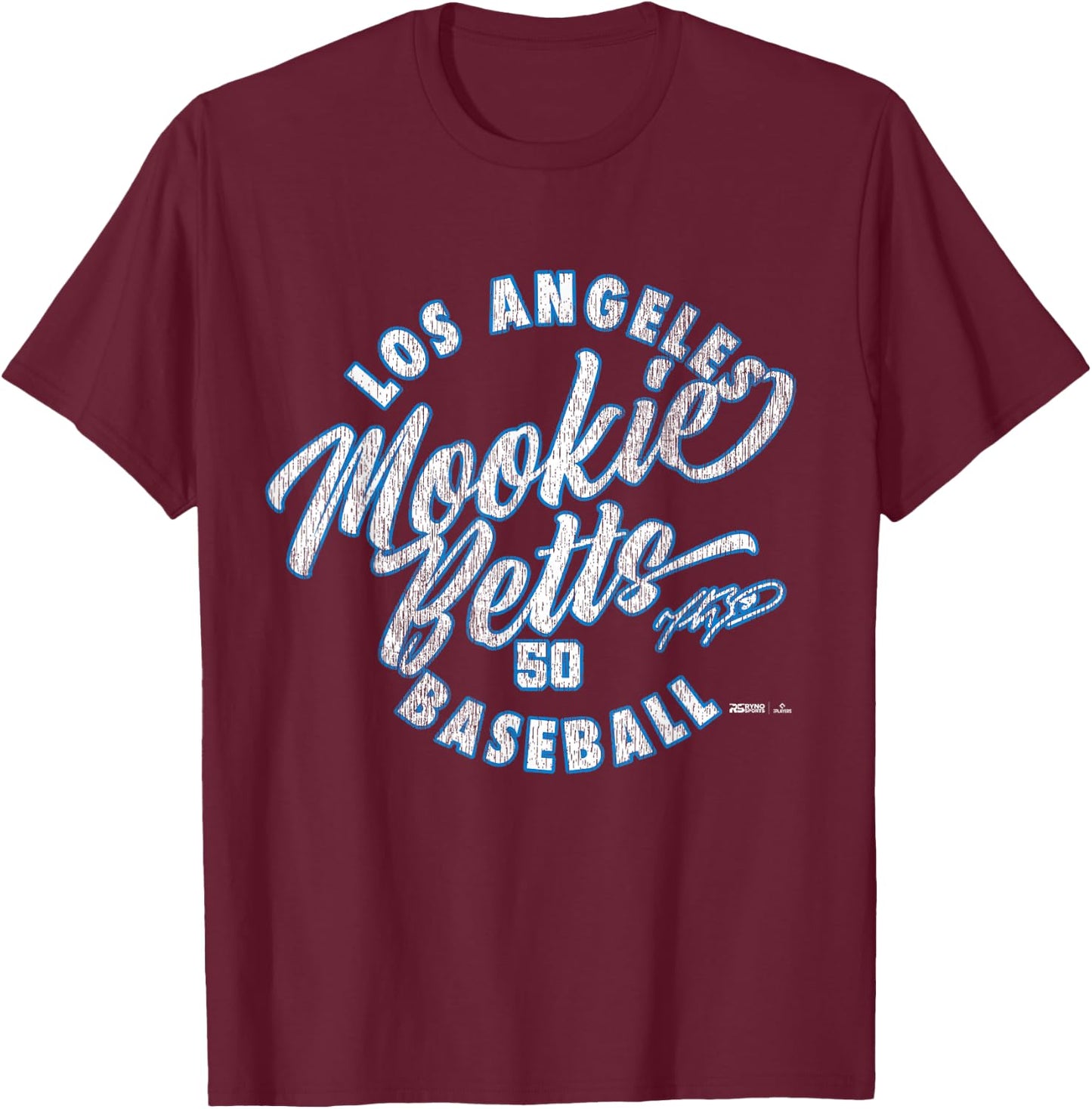 Mookie Betts Los Angeles Baseball Vintage Cursive MLBPA T-Shirt - T-Shirt | Maroon