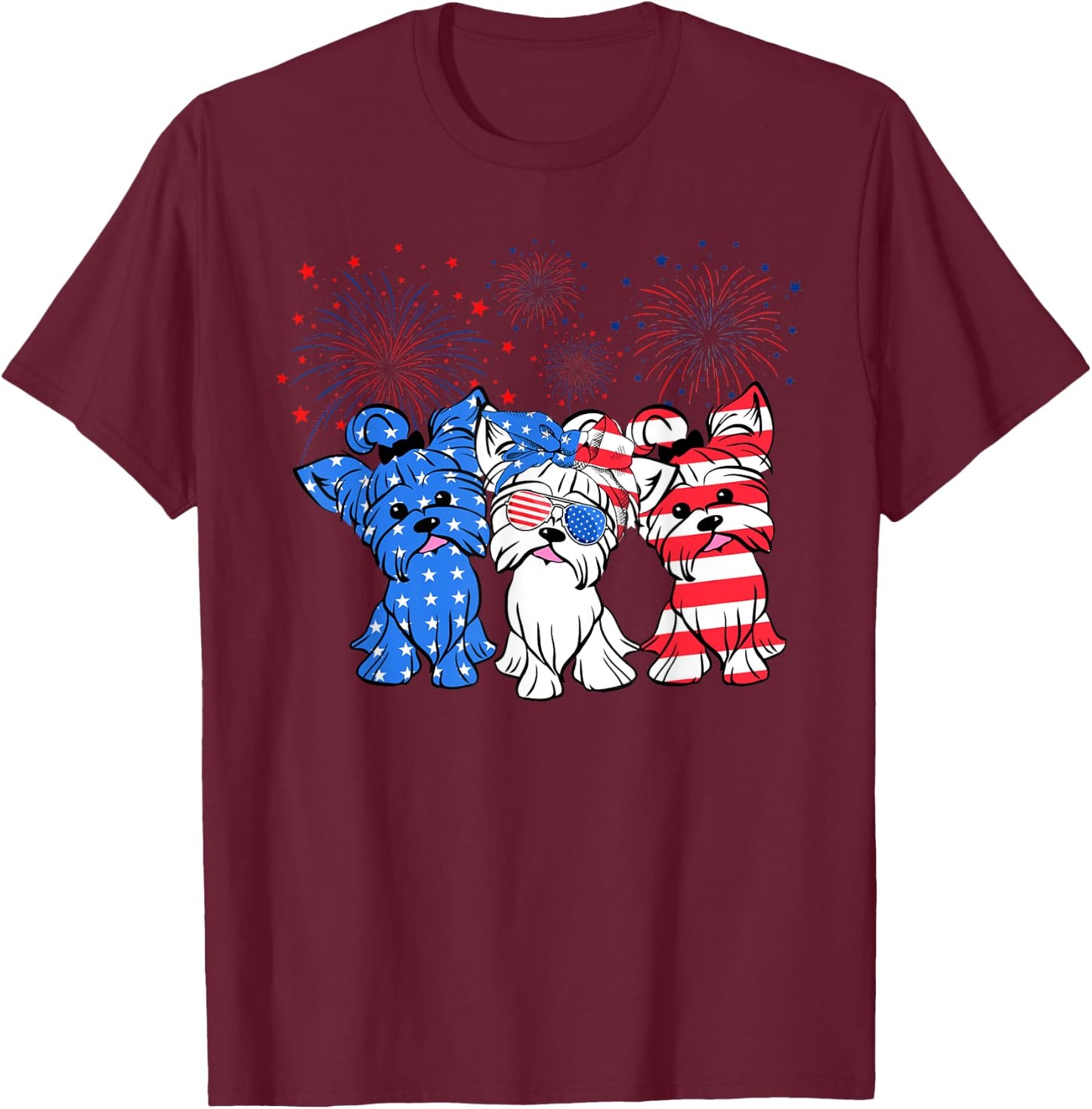 Funny Yorkie Yorkshire Dog American Flag Patriotic T-Shirt - T-Shirt | Maroon