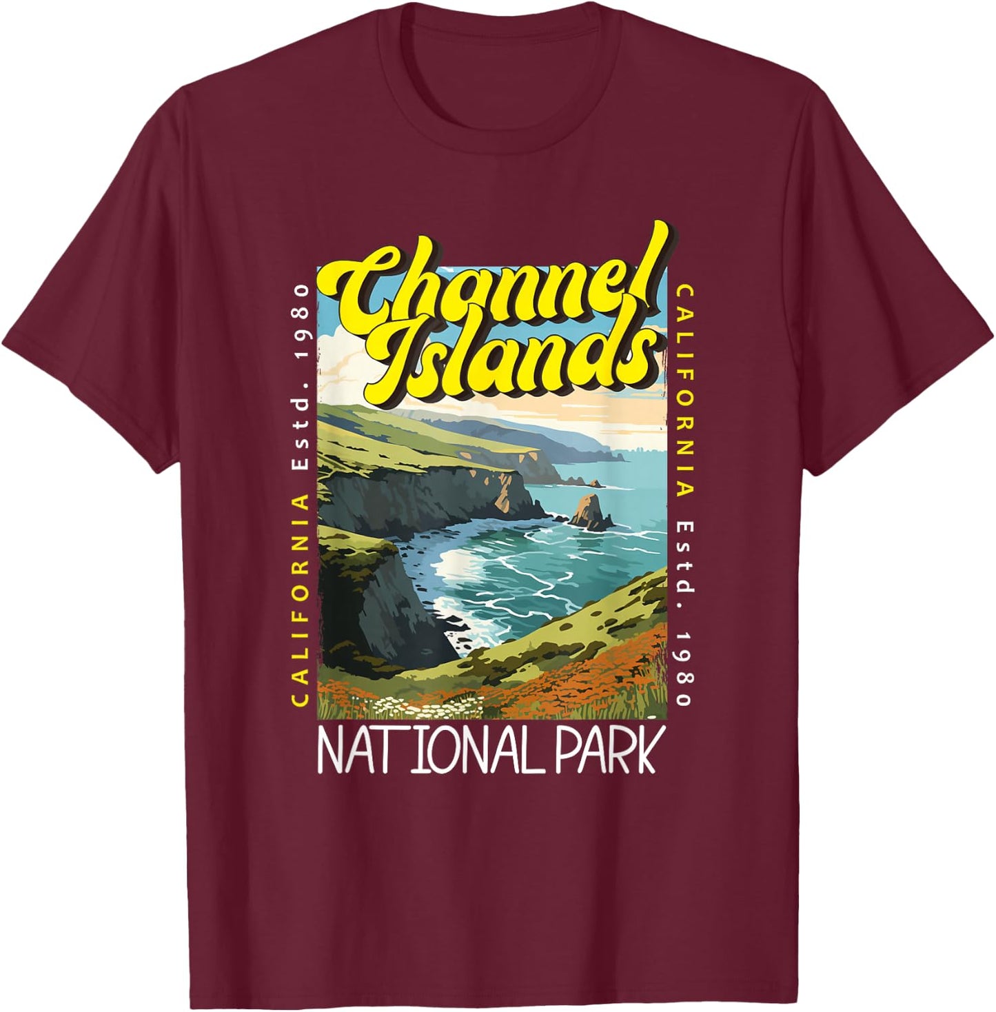Channel Islands National Park California Distressed Vintage T-Shirt - T-Shirt | Maroon