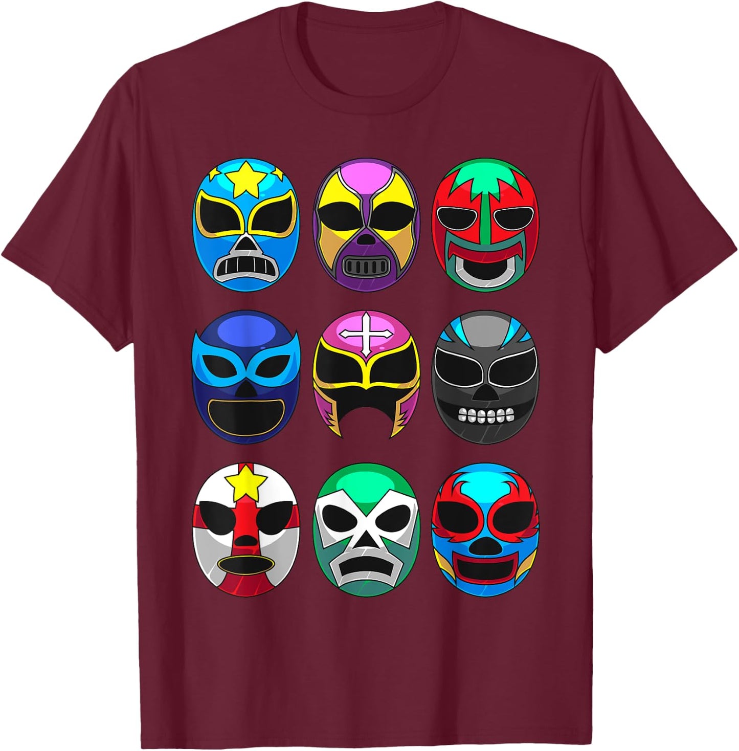 Cool Lucha Libre Wrestlers Masks | Funny Wrestling Gift Fan T-Shirt - T-Shirt | Maroon