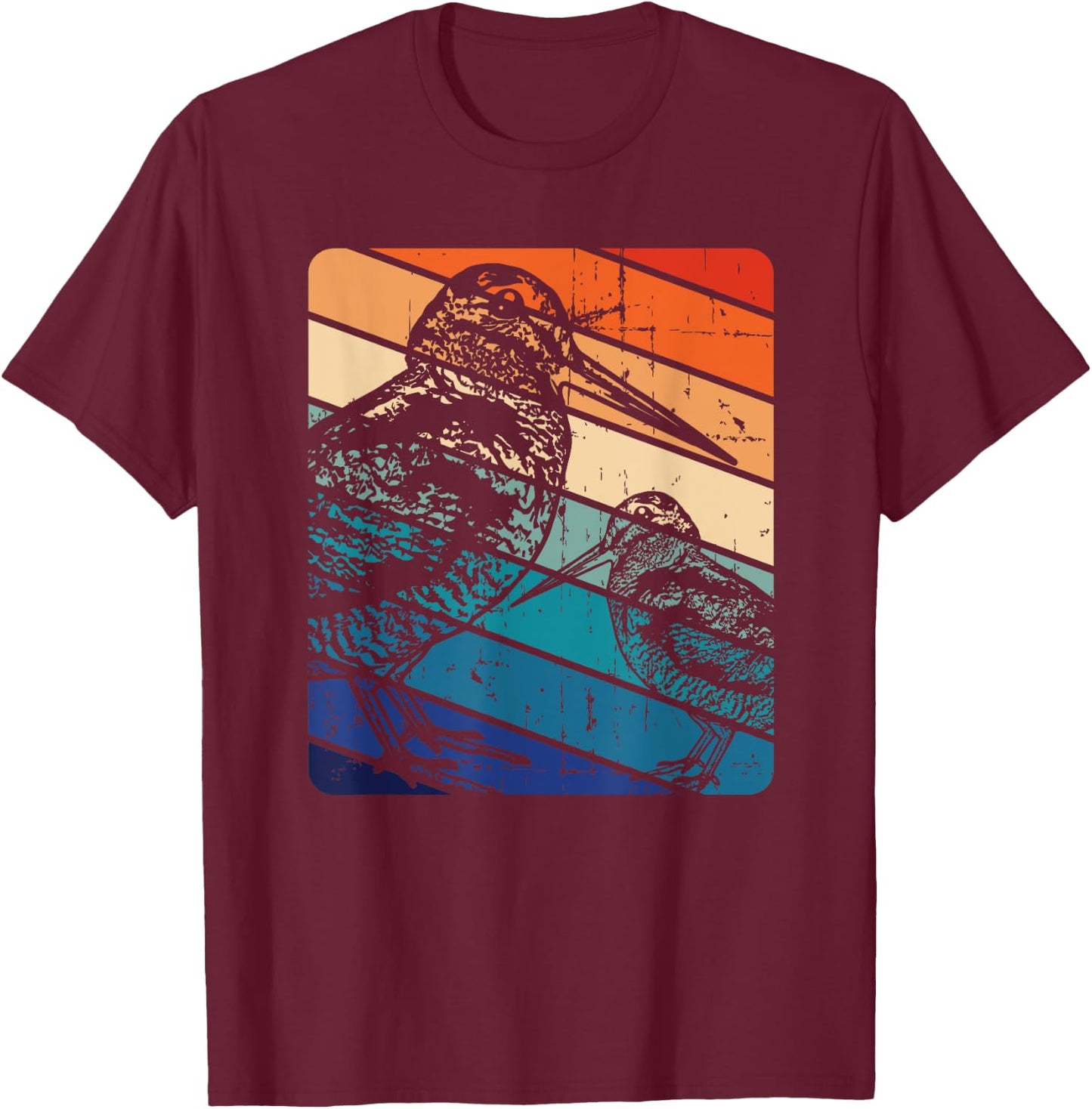 American Woodcock Bird Retro Vintage Unique Birding Gift T-Shirt - T-Shirt | Maroon
