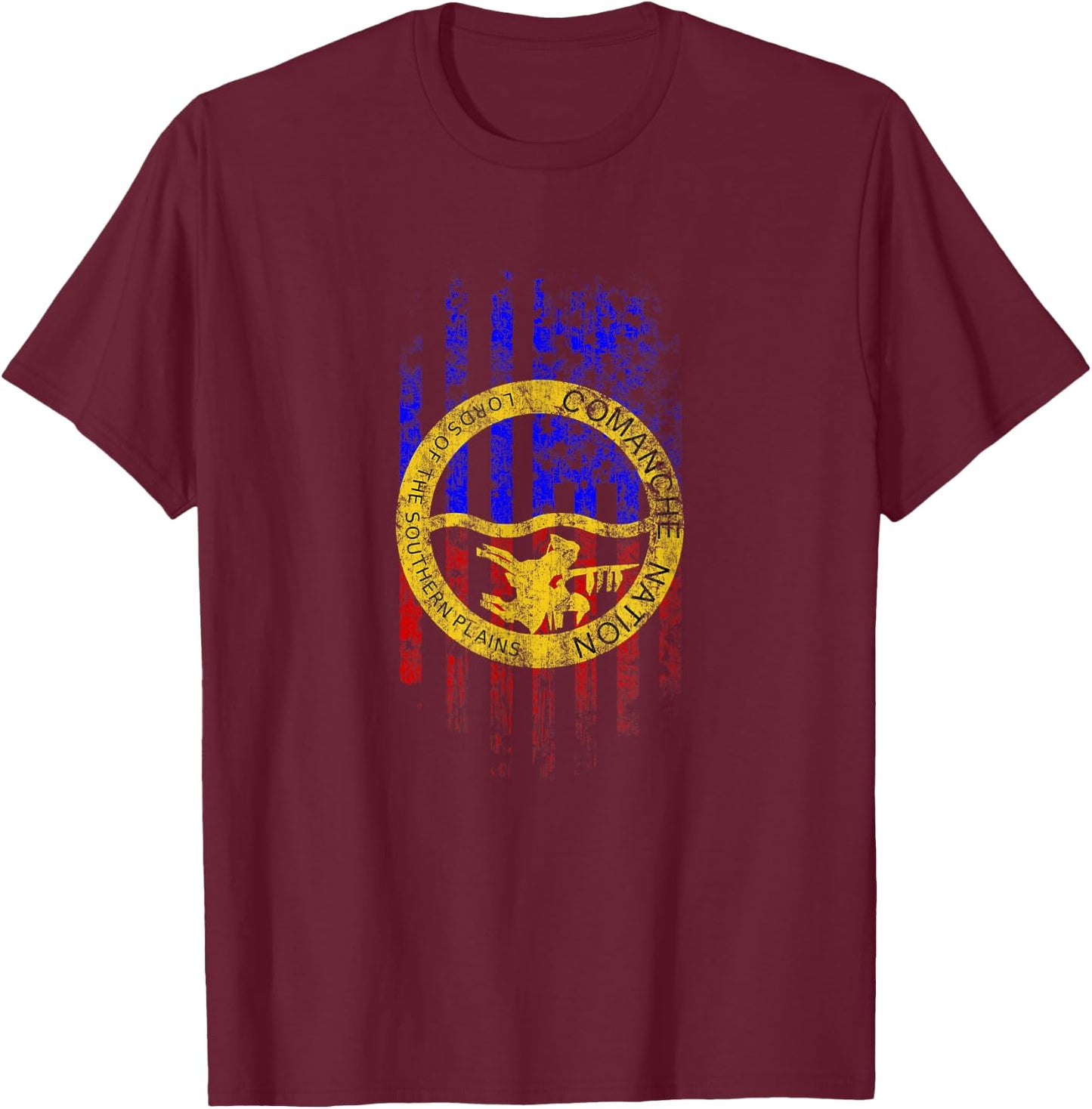 Comanche American Flag - Comanche Nation and USA Pride T-Shirt - T-Shirt | Maroon
