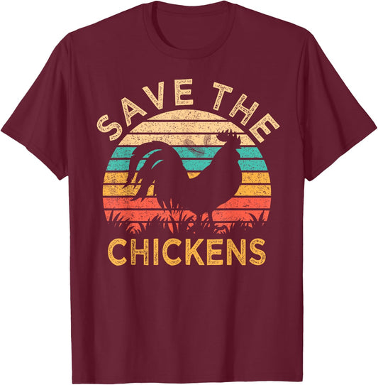Save The Chickens Funny Vegetarian Vegan Chicken Lover T-Shirt - T-Shirt | Maroon