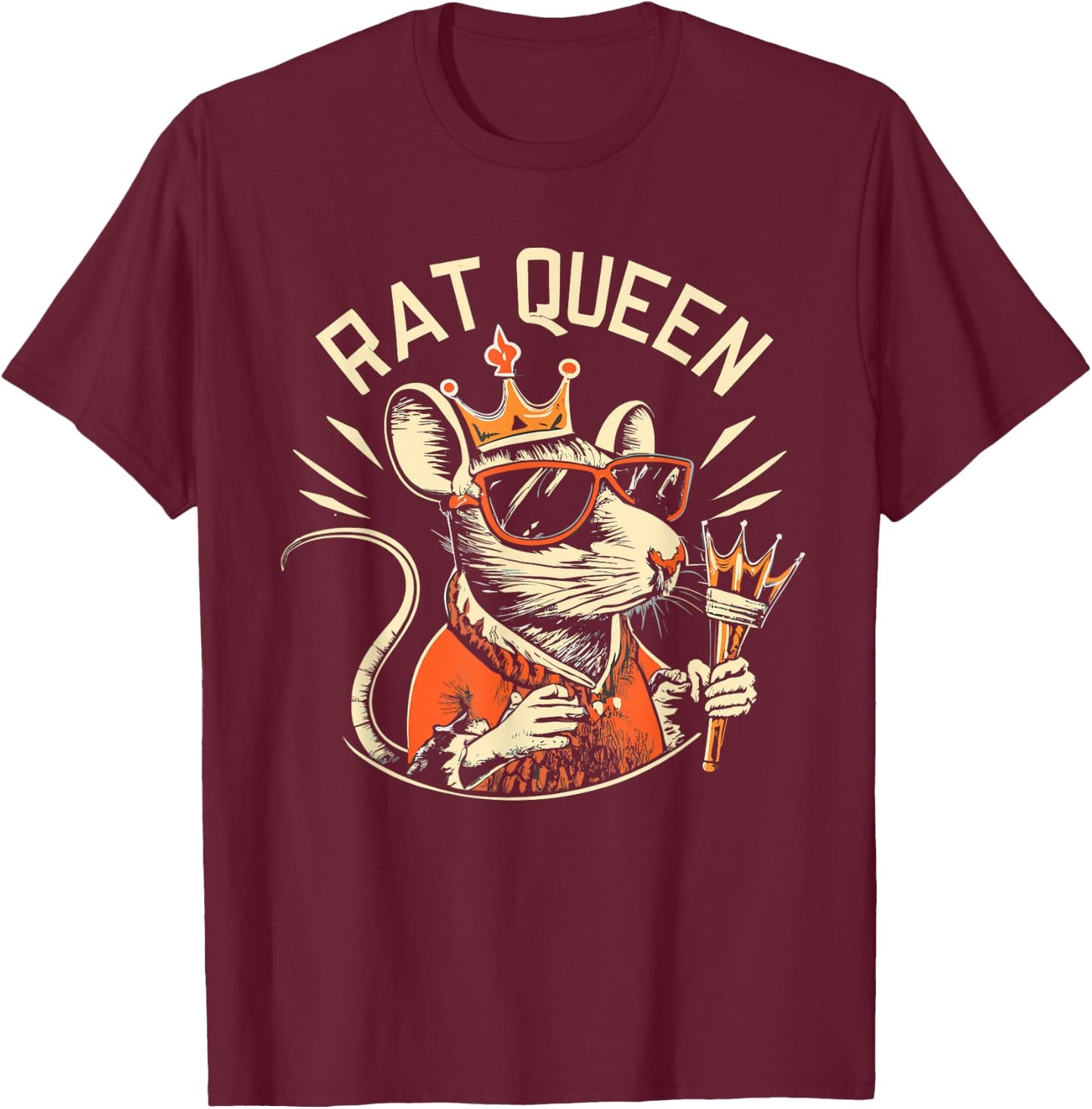 Funny Rat Lover Design About Rats Queen Wearing Crown T-Shirt - T-Shirt | Maroon