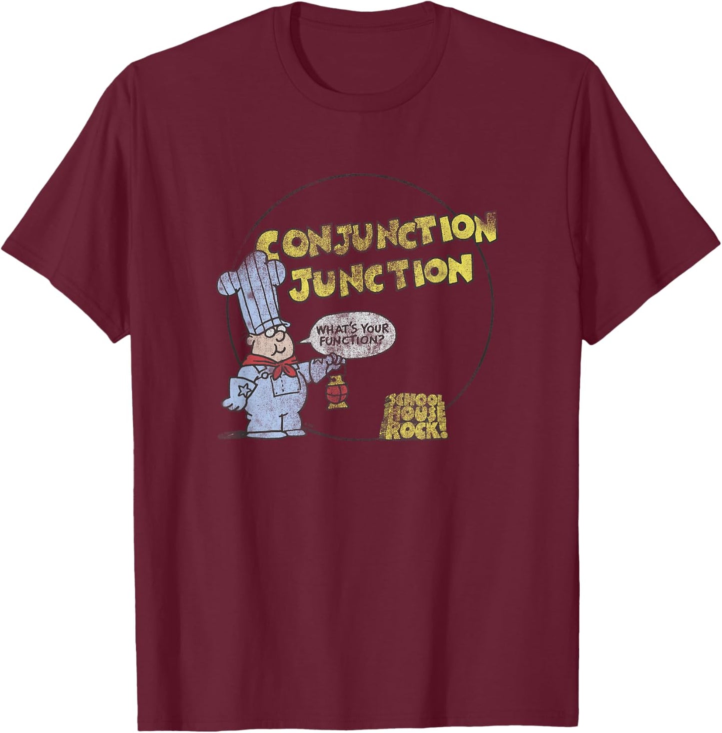 Schoolhouse Rock Conjunction Junction Conductor Retro TV T-Shirt - T-Shirt | Maroon