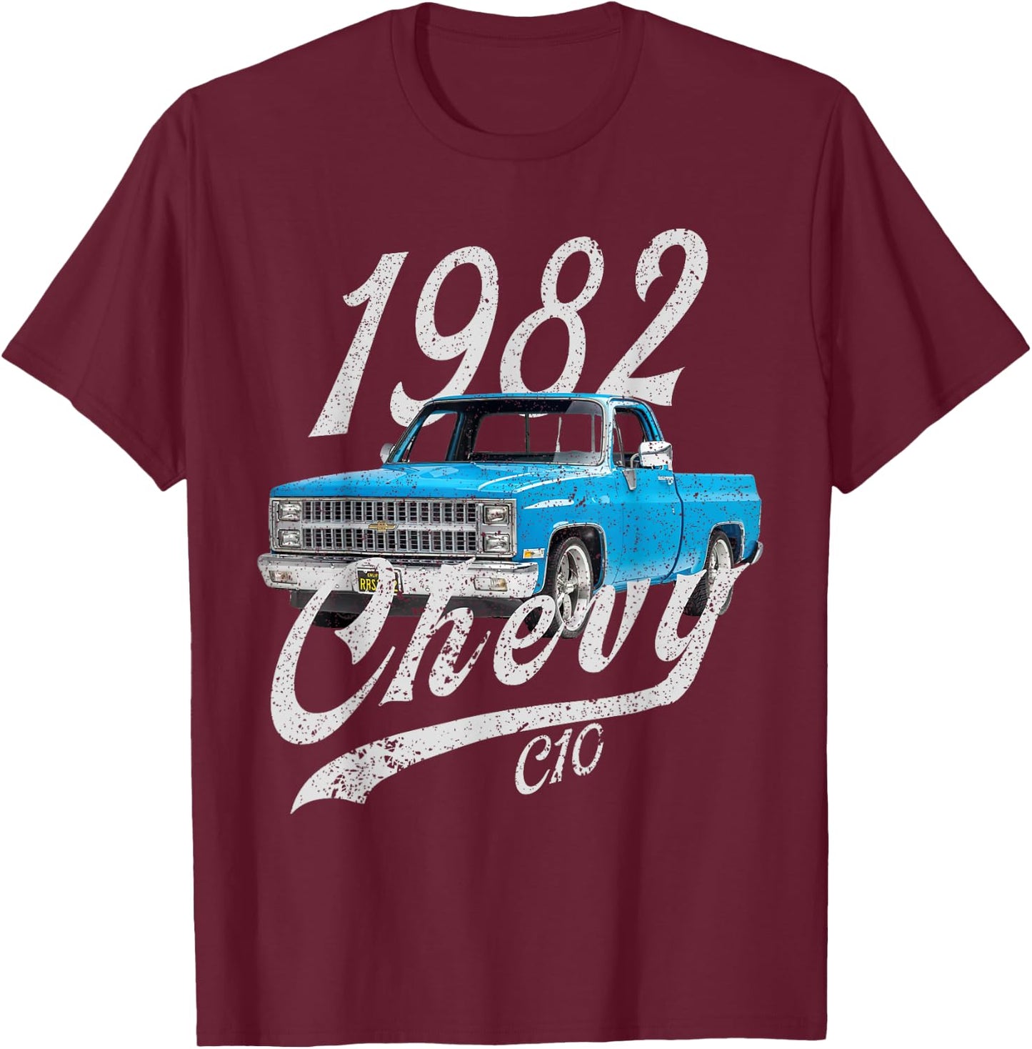 1982 Chevys C10 Pick Up Back of Rear Drawing T-Shirt - T-Shirt | Maroon