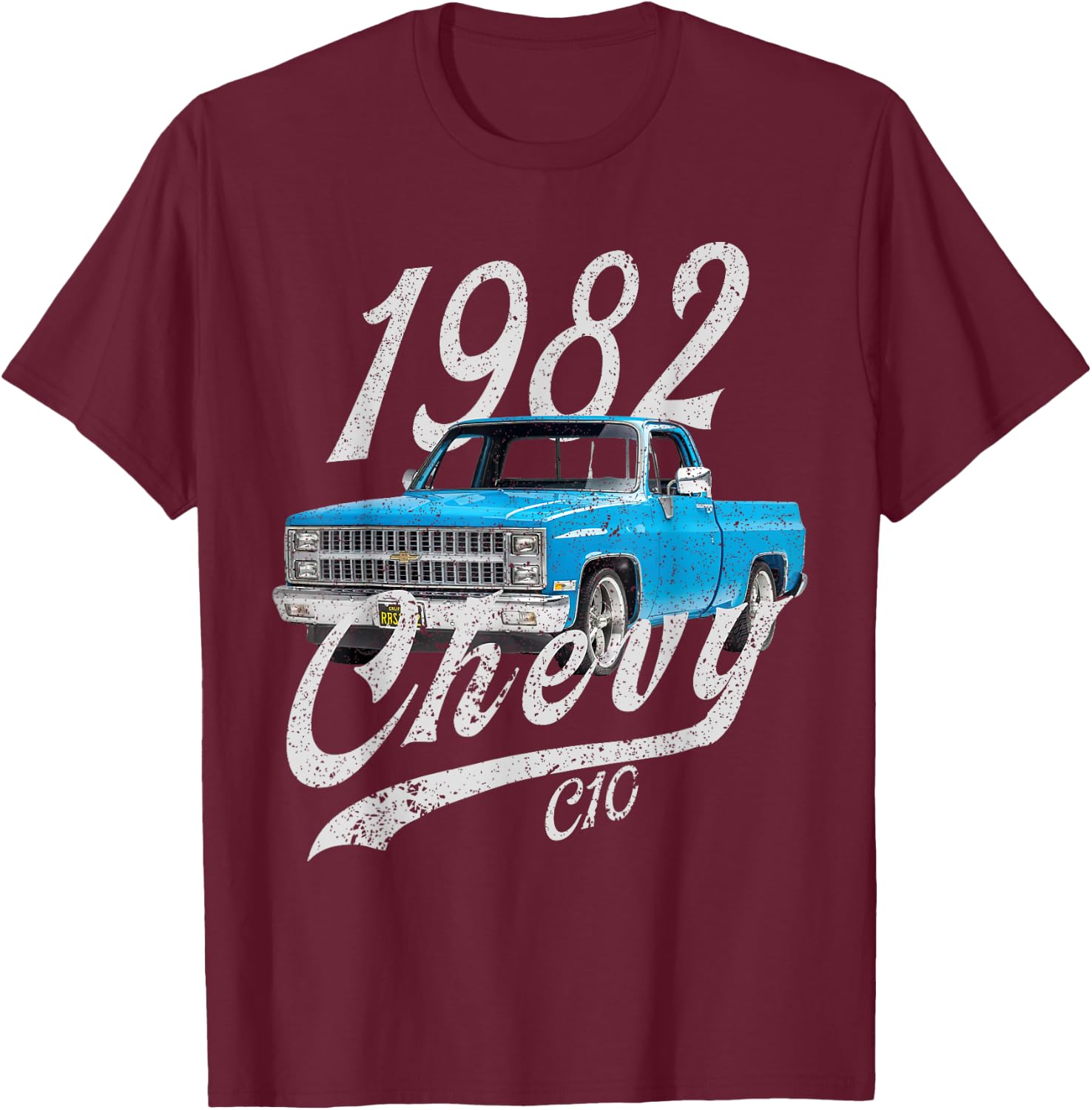 1982 Chevys C10 Pick Up Back of Rear Drawing T-Shirt - T-Shirt | Maroon