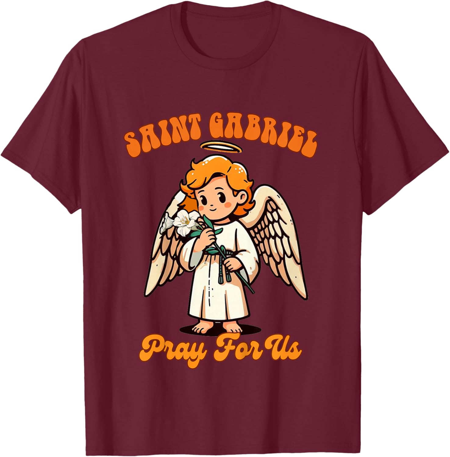 Kids Christian Religious Baby Prayer Saint Gabriel Pray For Us T-Shirt - T-Shirt | Maroon