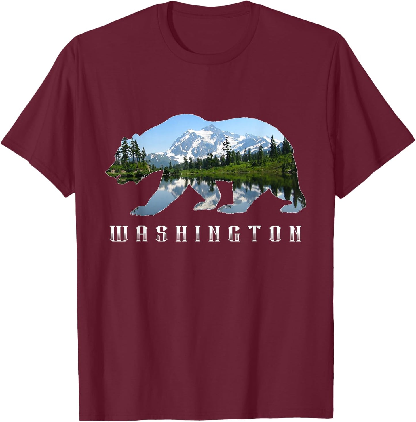 Washington Bear & North Cascades Park Image Souvenir T-Shirt - T-Shirt | Maroon