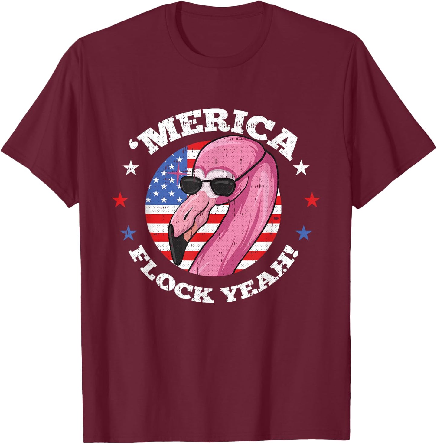 Merica 4th Of July Flamingo Flock Patriotic American Flag T-Shirt - T-Shirt | Maroon