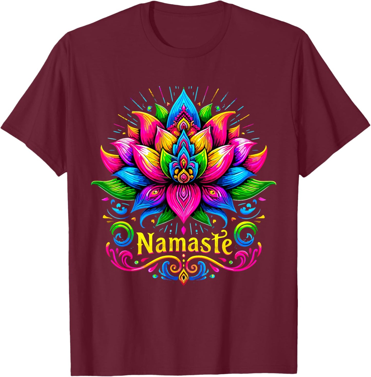 Namaste Lotus Flower Meditaton T-Shirt - T-Shirt | Maroon