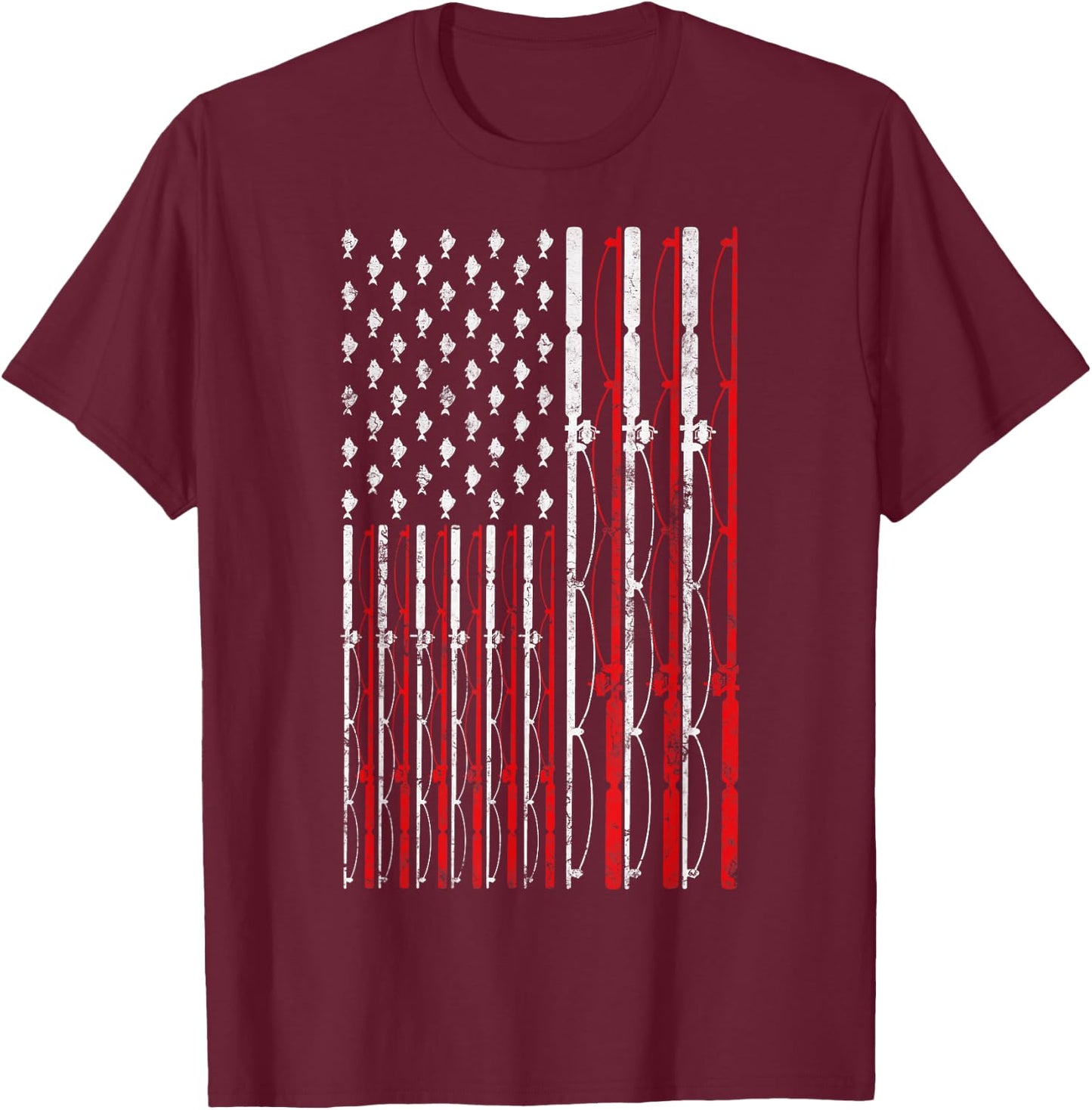 Fishing Rod American Flag Funny Vintage Fishing Small T-Shirt - T-Shirt | Maroon
