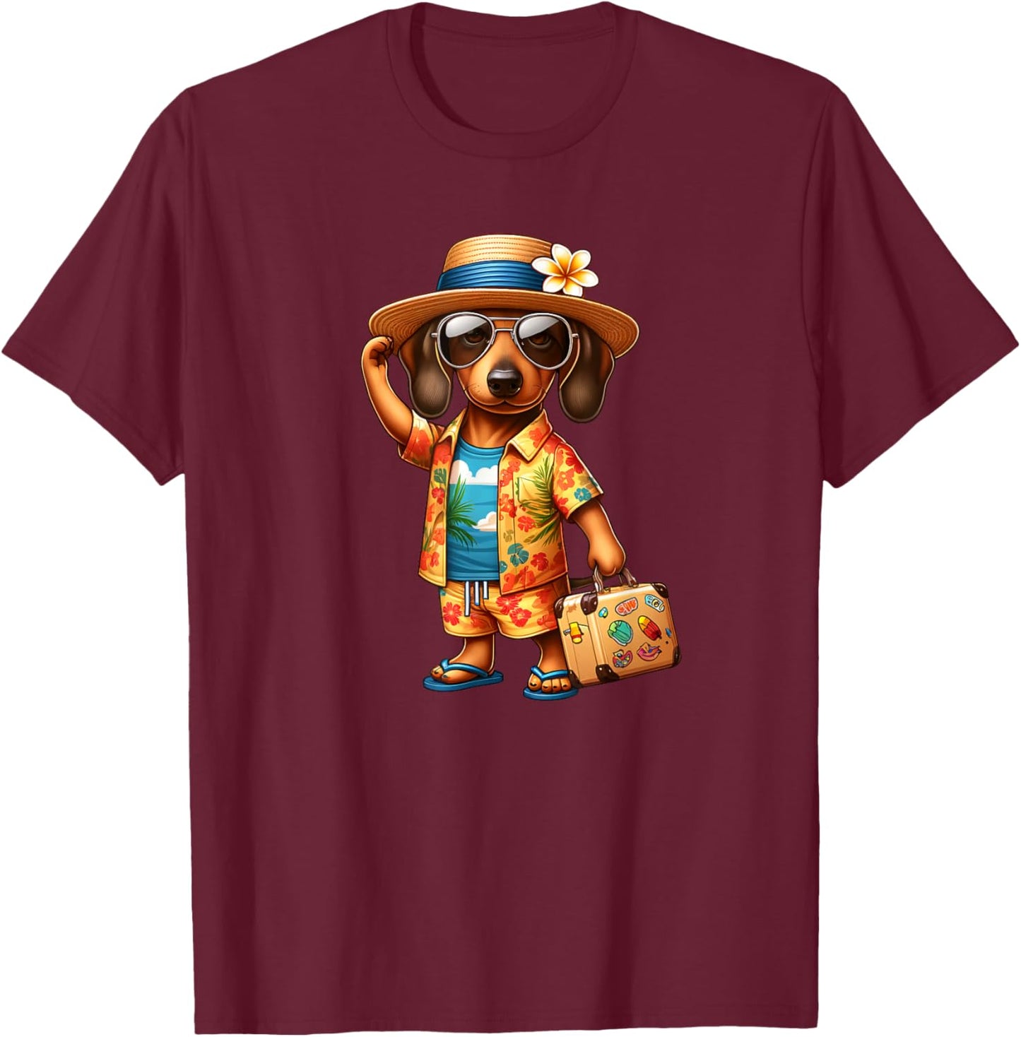 Funny Dachshund Doxie Dog Hawaiian Outfit Men Women Kids T-Shirt - T-Shirt | Maroon