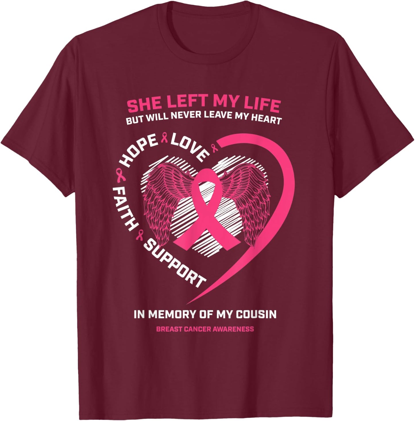 Sayings In Memory Of My Cousin Pink Breast Cancer Awareness T-Shirt - T-Shirt | Maroon