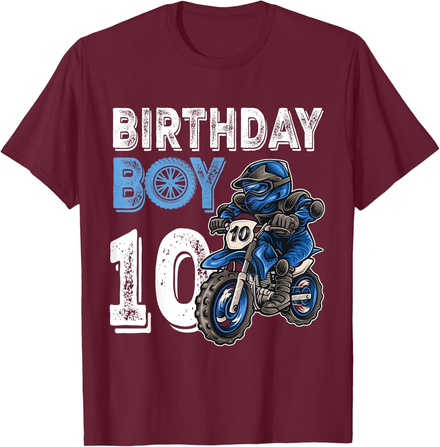 Motocross MX 10th Gift 10 Year Old Dirt Bike Birthday Party T-Shirt - T-Shirt | Maroon