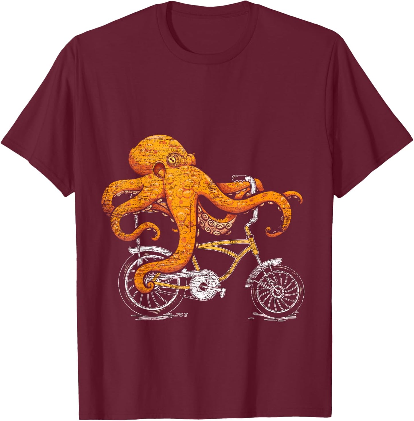 Octopus Riding A Bike T-Shirt - T-Shirt | Maroon