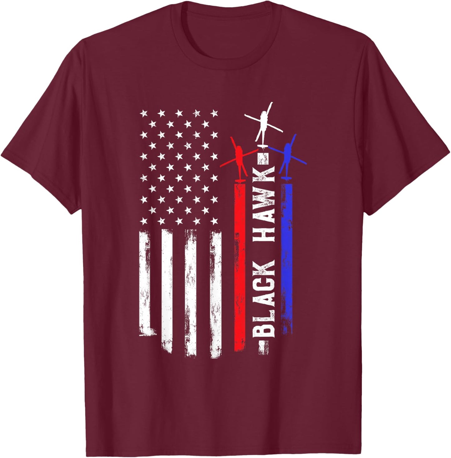 Patriotic USA Flag Military Helicopter UH-60 Black Hawk T-Shirt - T-Shirt | Maroon
