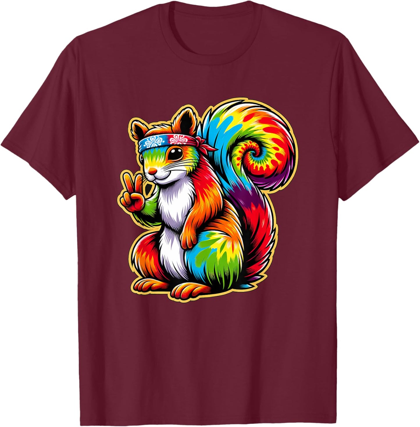 Peace Sign Tie Dye Squirrel T-Shirt - T-Shirt | Maroon
