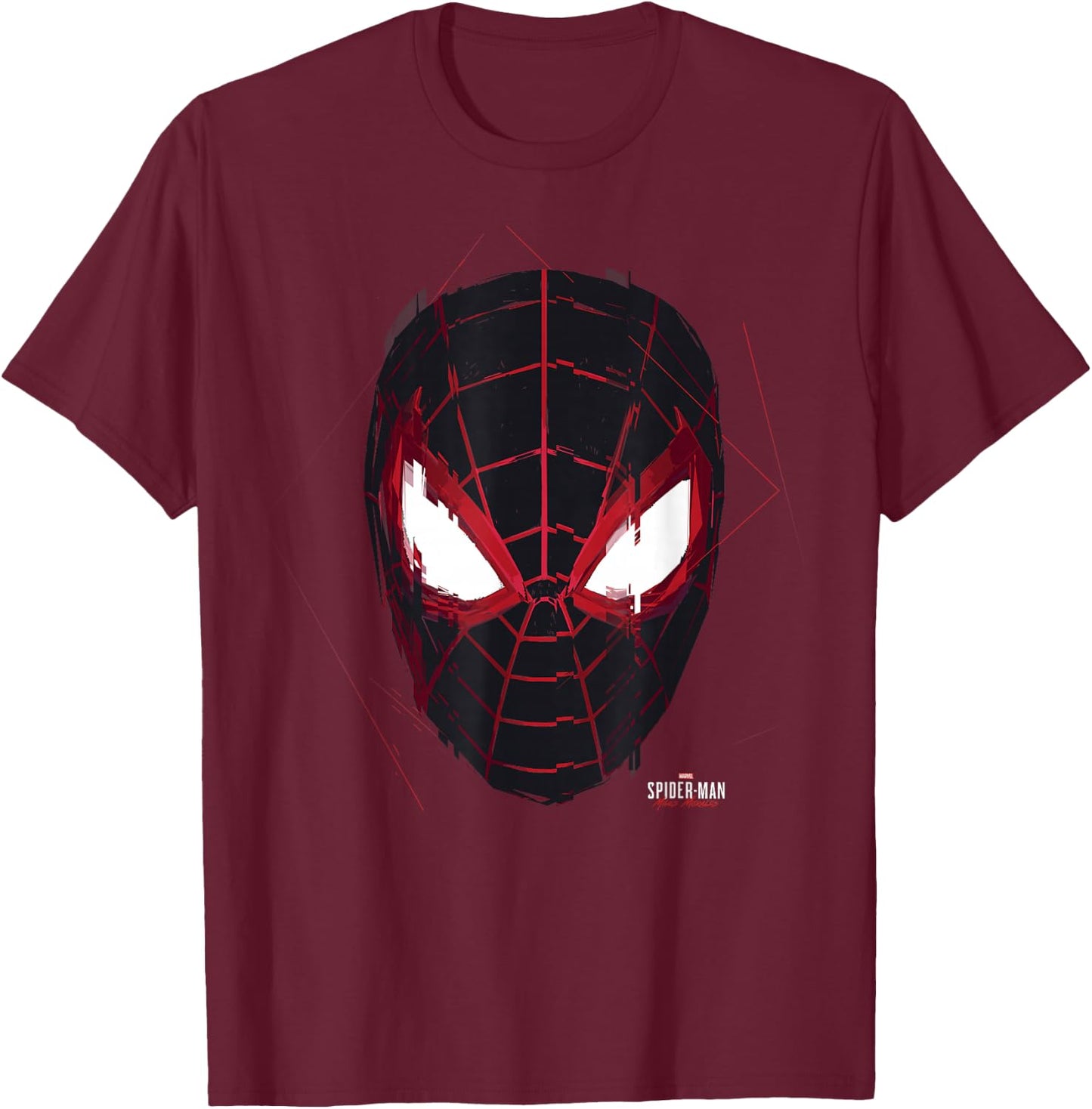 Marvel Spider-Man: Miles Morales Glitch Mask Small T-Shirt - T-Shirt | Maroon