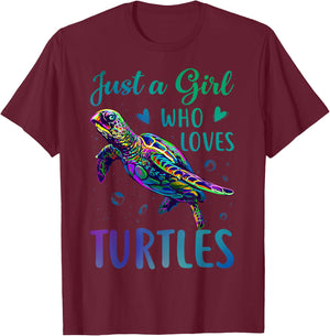 Just A Girl Who Loves Turtles Watercolor Sea Ocean Gift T-Shirt - T-Shirt | Maroon