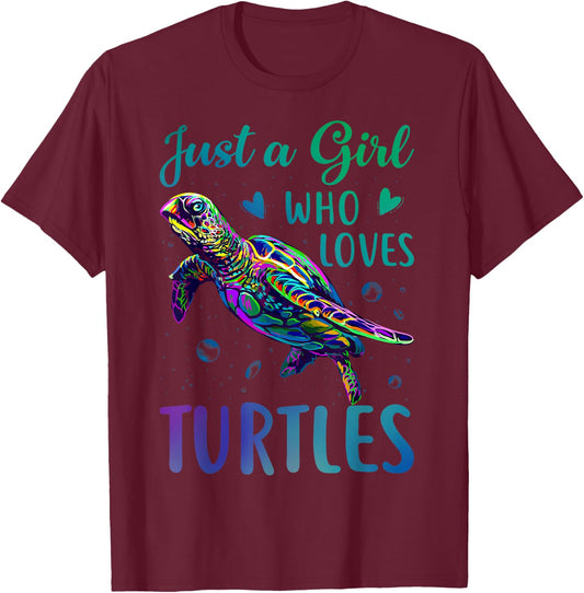 Just A Girl Who Loves Turtles Watercolor Sea Ocean Gift T-Shirt - T-Shirt | Maroon