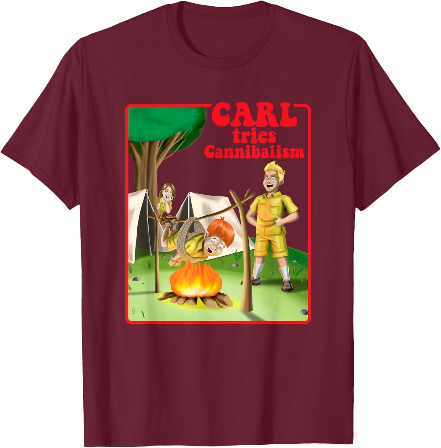 Carl Tries Cannibalism - Cute Horror Shirt - Funny Horror T-Shirt - T-Shirt | Maroon