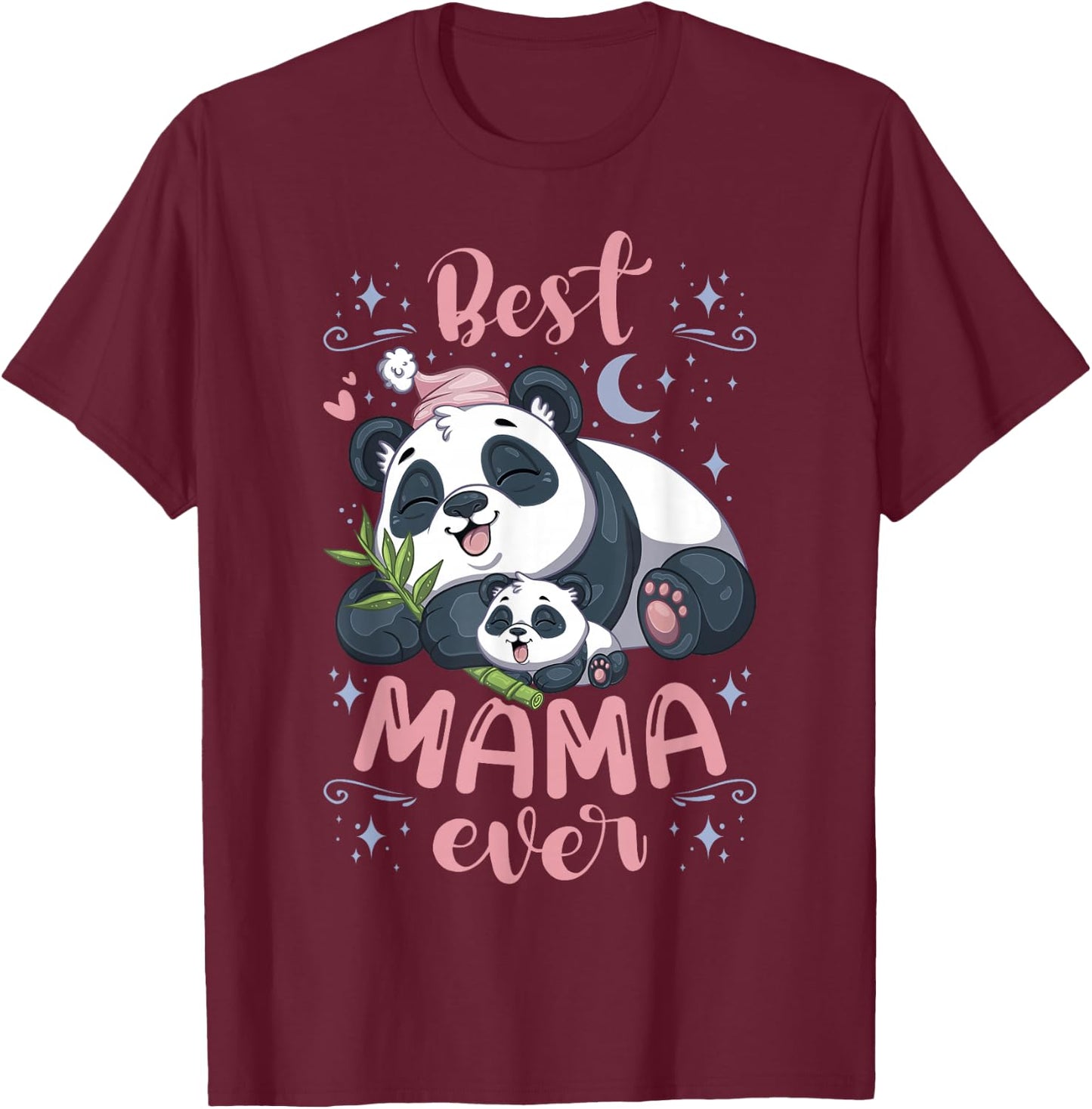 Best Mama Ever, Panda Bear Mother with Cub, Mother's Day T-Shirt - T-Shirt | Maroon