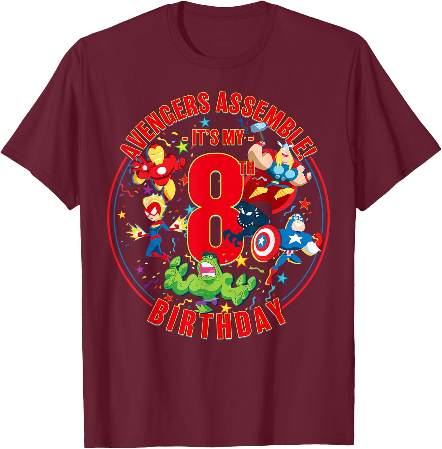 Marvel Avengers Assemble It's My 8th Birthday T-Shirt - T-Shirt | Maroon
