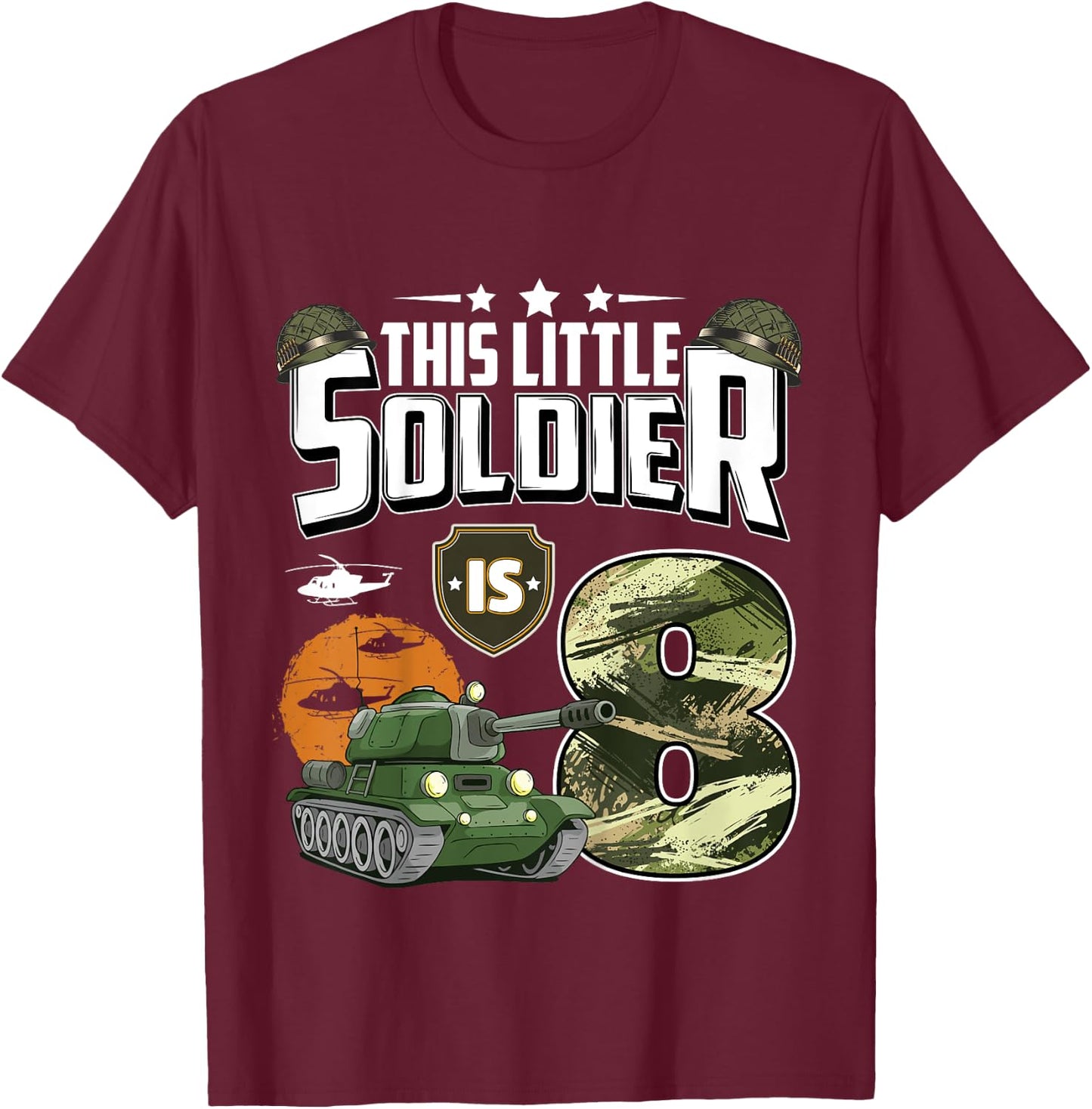 Kids 8 Year Old Soldier 8th Birthday Military Themed Camo boys T-Shirt - T-Shirt | Maroon