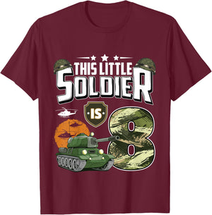 Kids 8 Year Old Soldier 8th Birthday Military Themed Camo boys T-Shirt - T-Shirt | Maroon