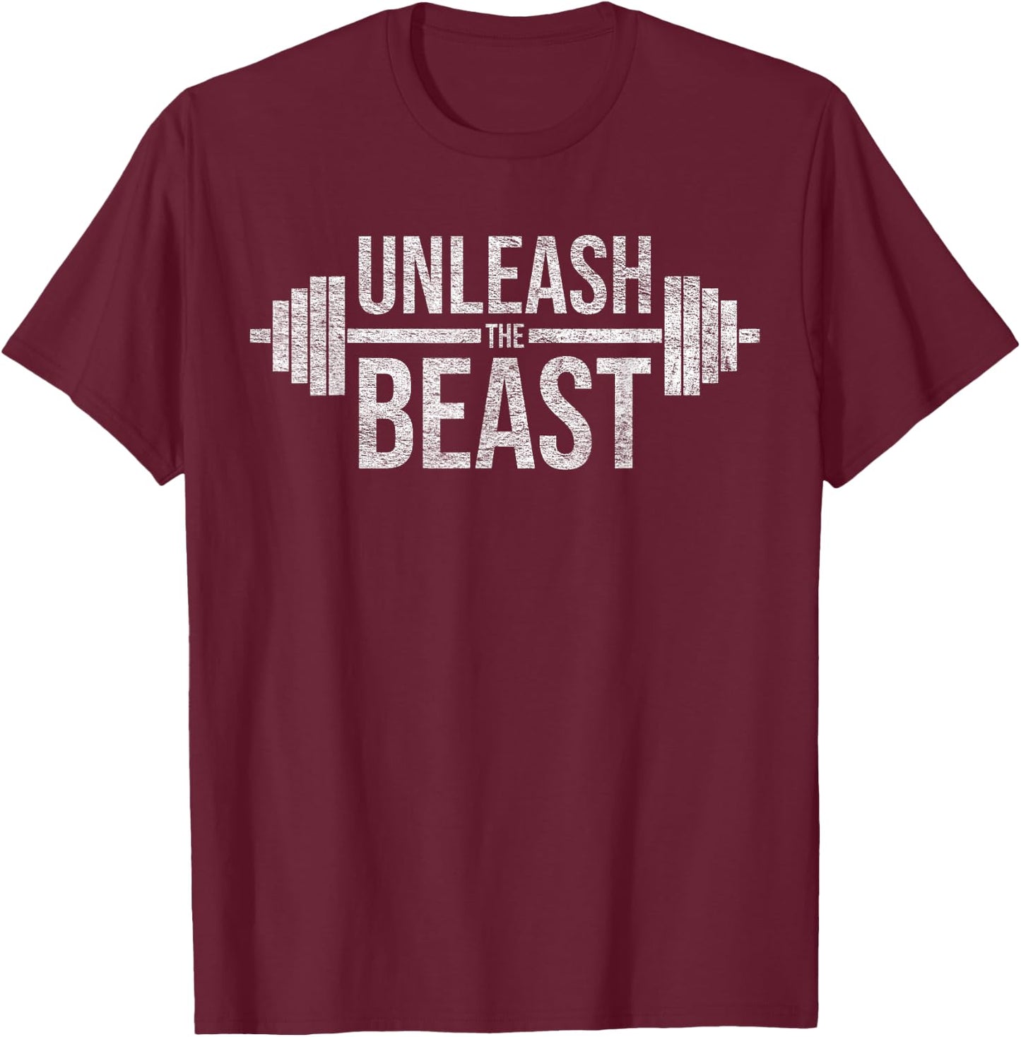 Unleash The Beast Barbell Weight Lifter Workout Training T-Shirt - T-Shirt | Maroon
