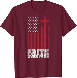 America Pride Faith Over Fear USA Flag Prayer T-Shirt - T-Shirt | Maroon