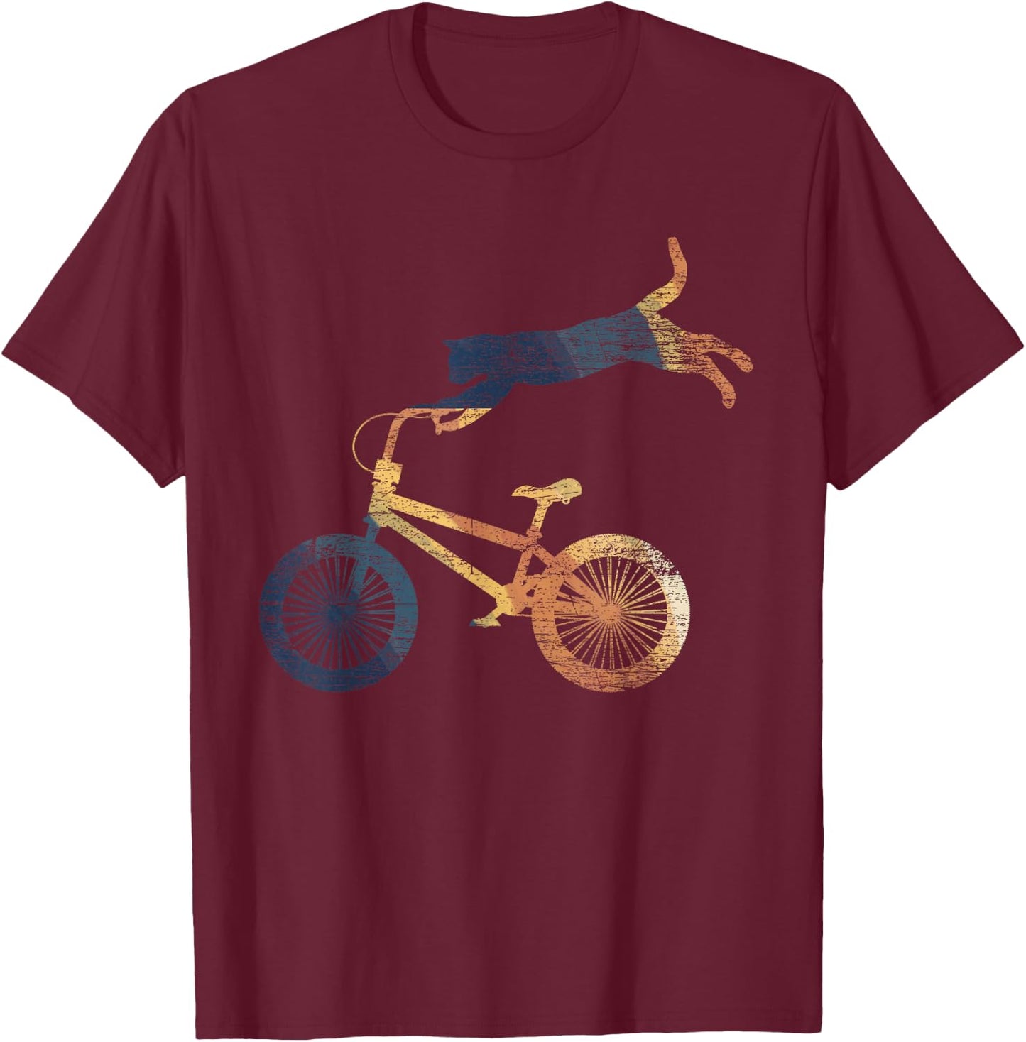 Retro Cat Funny Animal Lover Gift Cyclist BMX Pet Bicycle T-Shirt - T-Shirt | Maroon