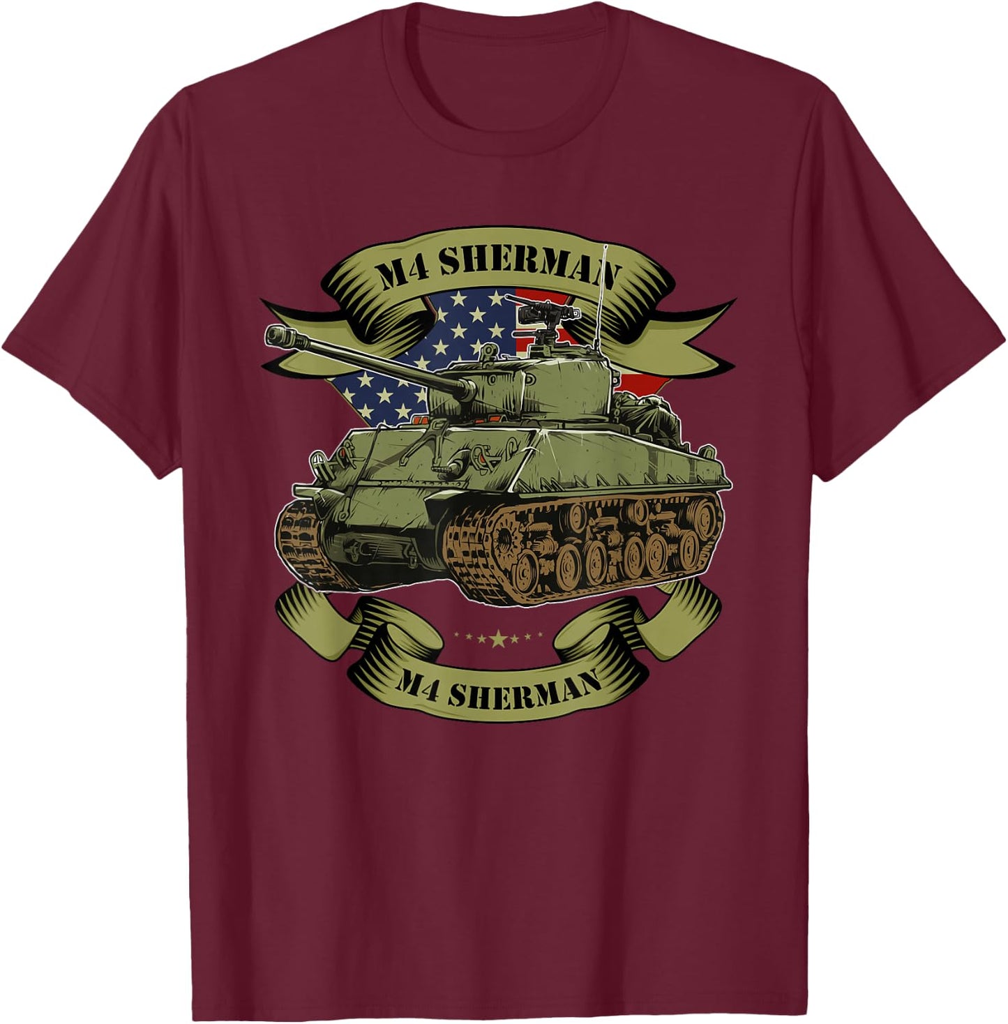 M4 Sherman American Tank WW2 World War 2 Gift T-Shirt - T-Shirt | Maroon
