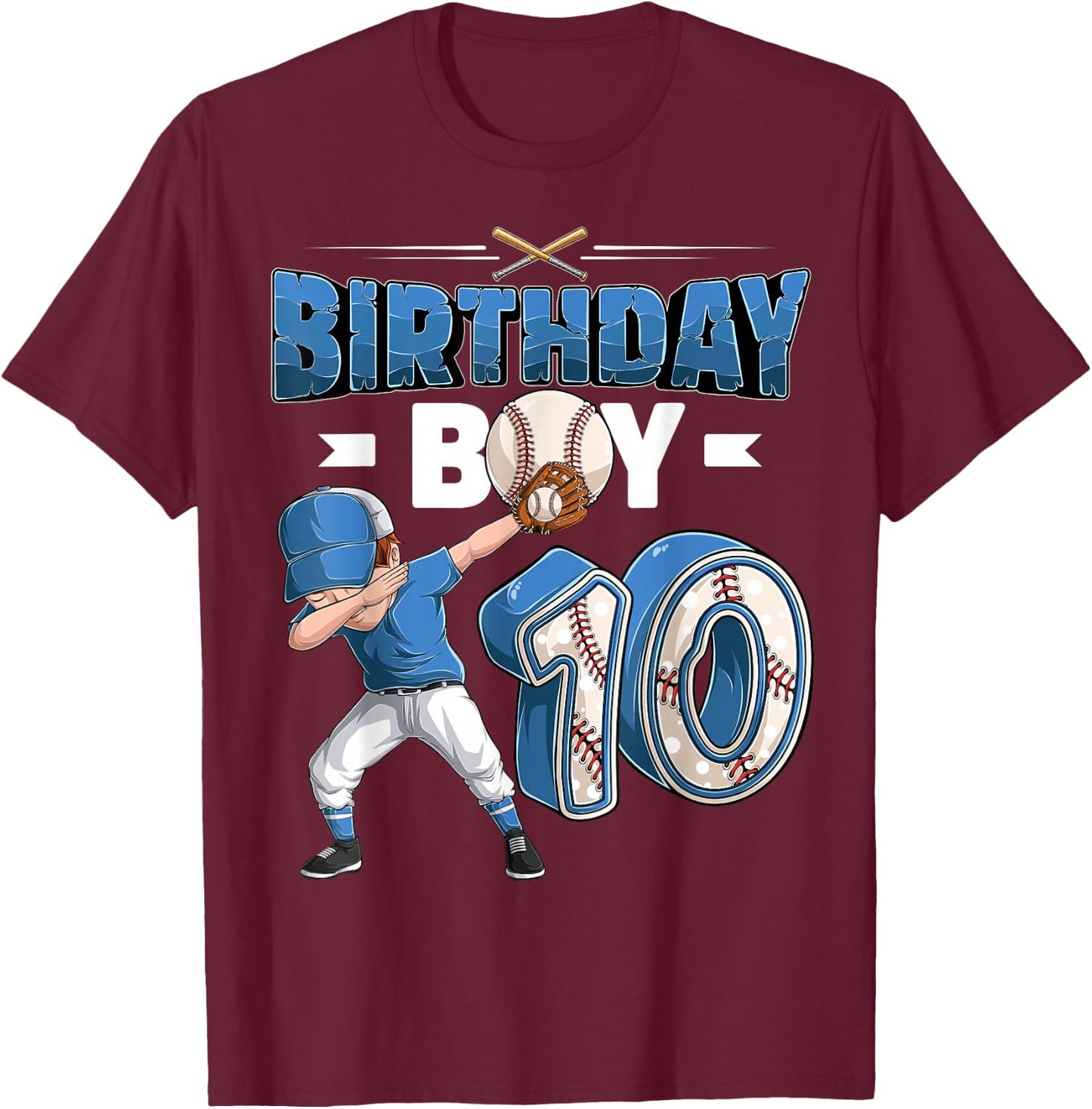 Dabbing boy 10 Year Old Baseball Player 10th Birthday Party T-Shirt - T-Shirt | Maroon