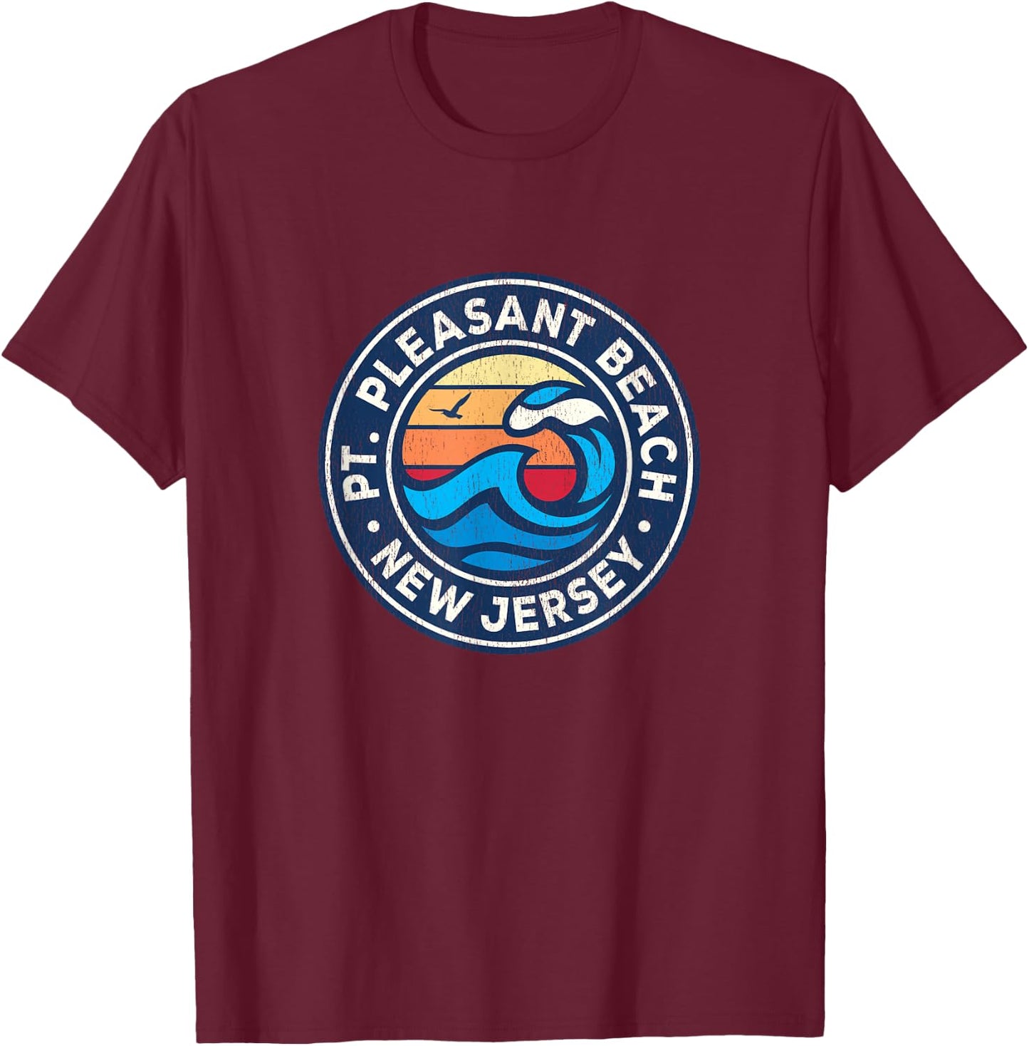 Point Pleasant Beach New Jersey NJ Vintage Nautical Waves De T-Shirt - T-Shirt | Maroon