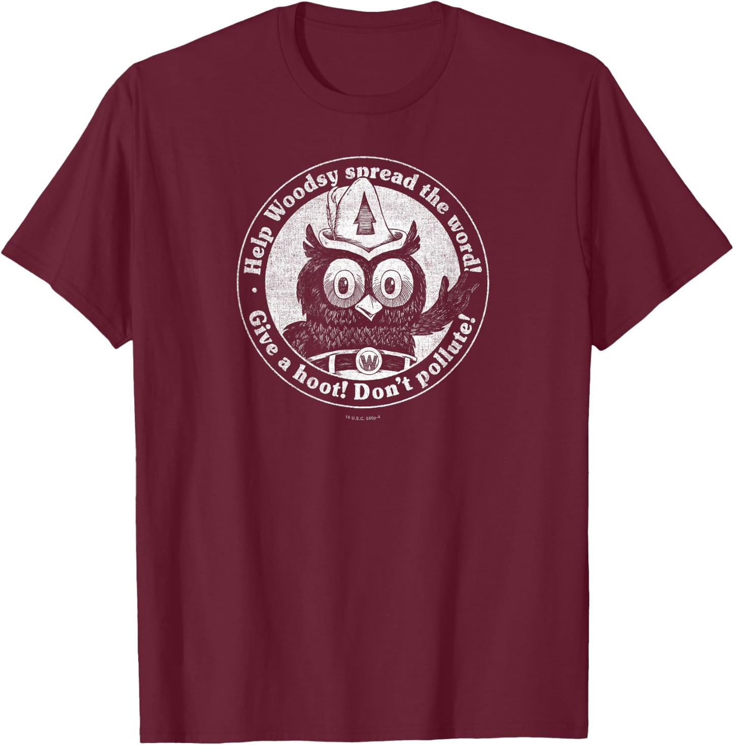 Woodsy Owl Give a Hoot Don't Pollute Faded Vintage T-Shirt - T-Shirt | Maroon