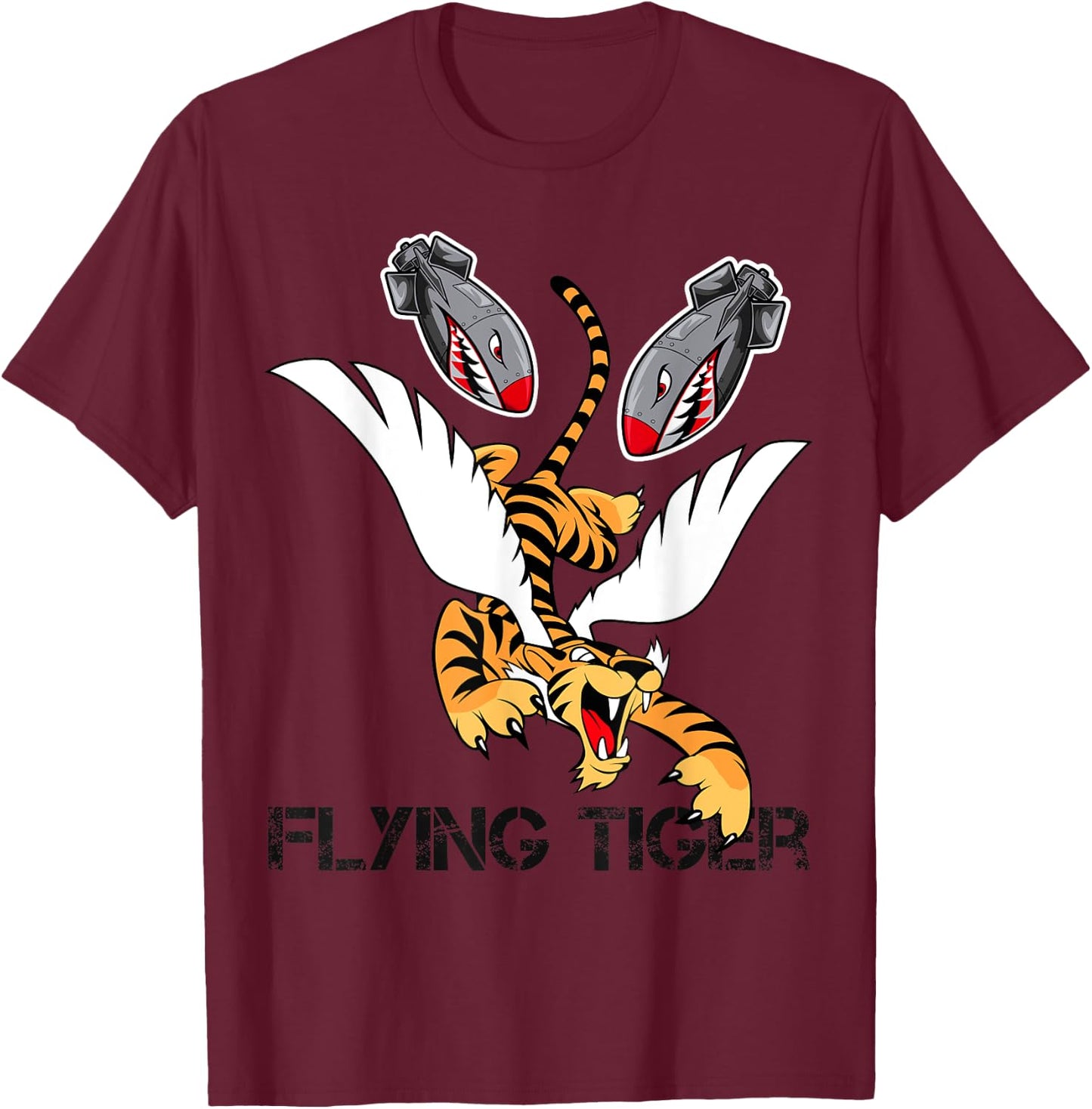 Funny Cool Tiger Flying Novelty Graphic & Cool Designs T-Shirt - T-Shirt | Maroon
