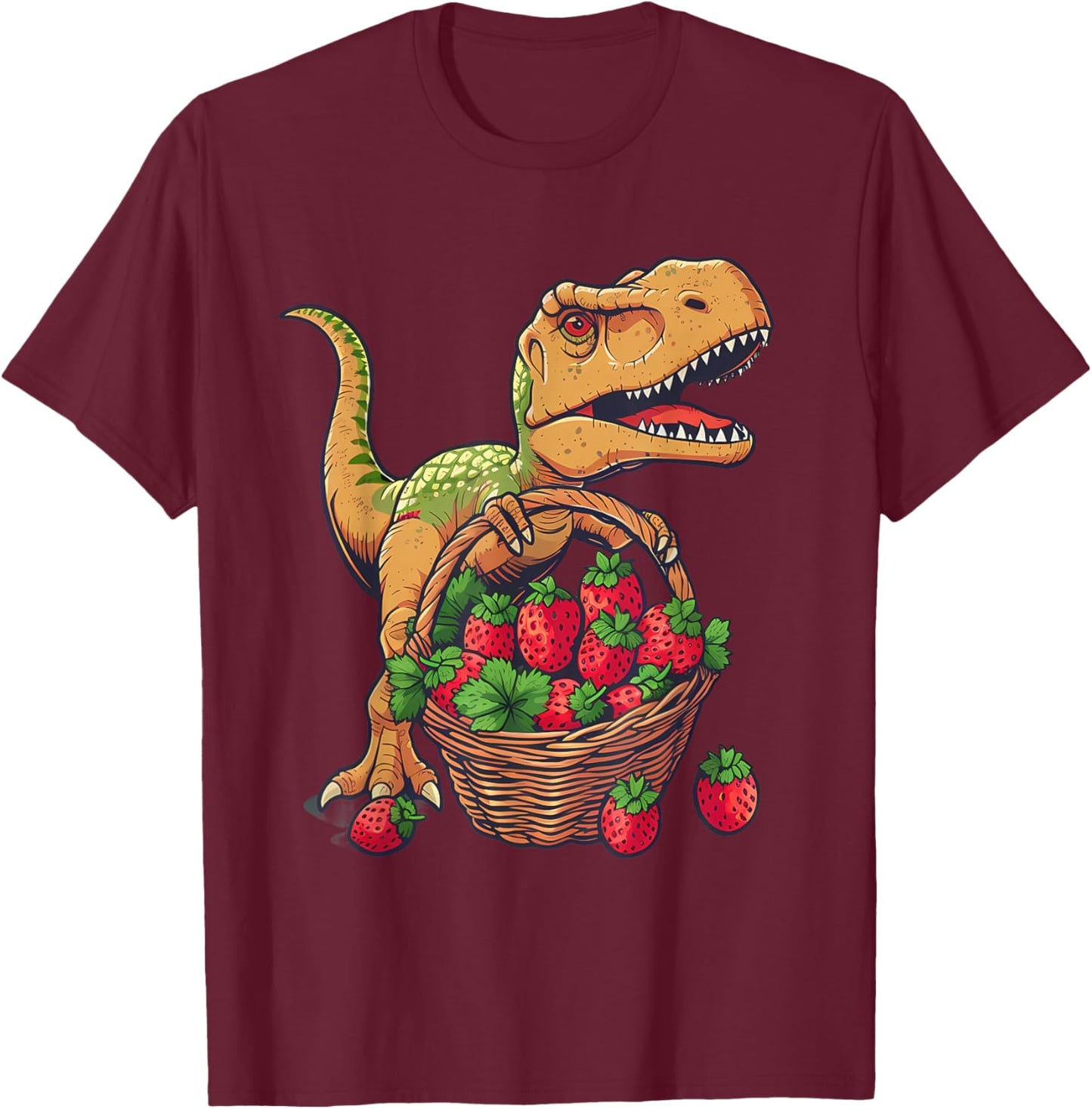 Strawberry Dinosaur Drawing Nature Strawberry Fruit Wildlife T-Shirt - T-Shirt | Maroon