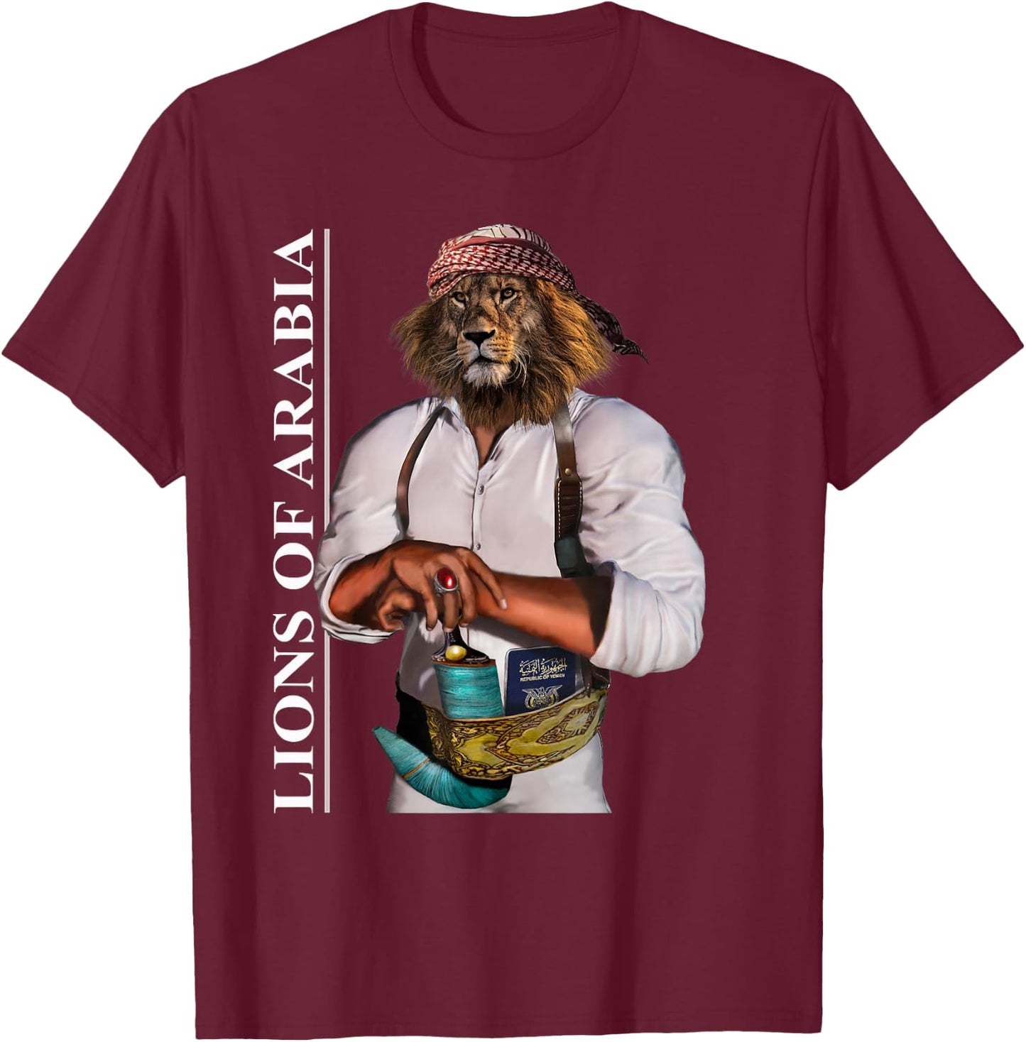 Lions Of Arabia Yemeni Style T-Shirt - T-Shirt | Maroon