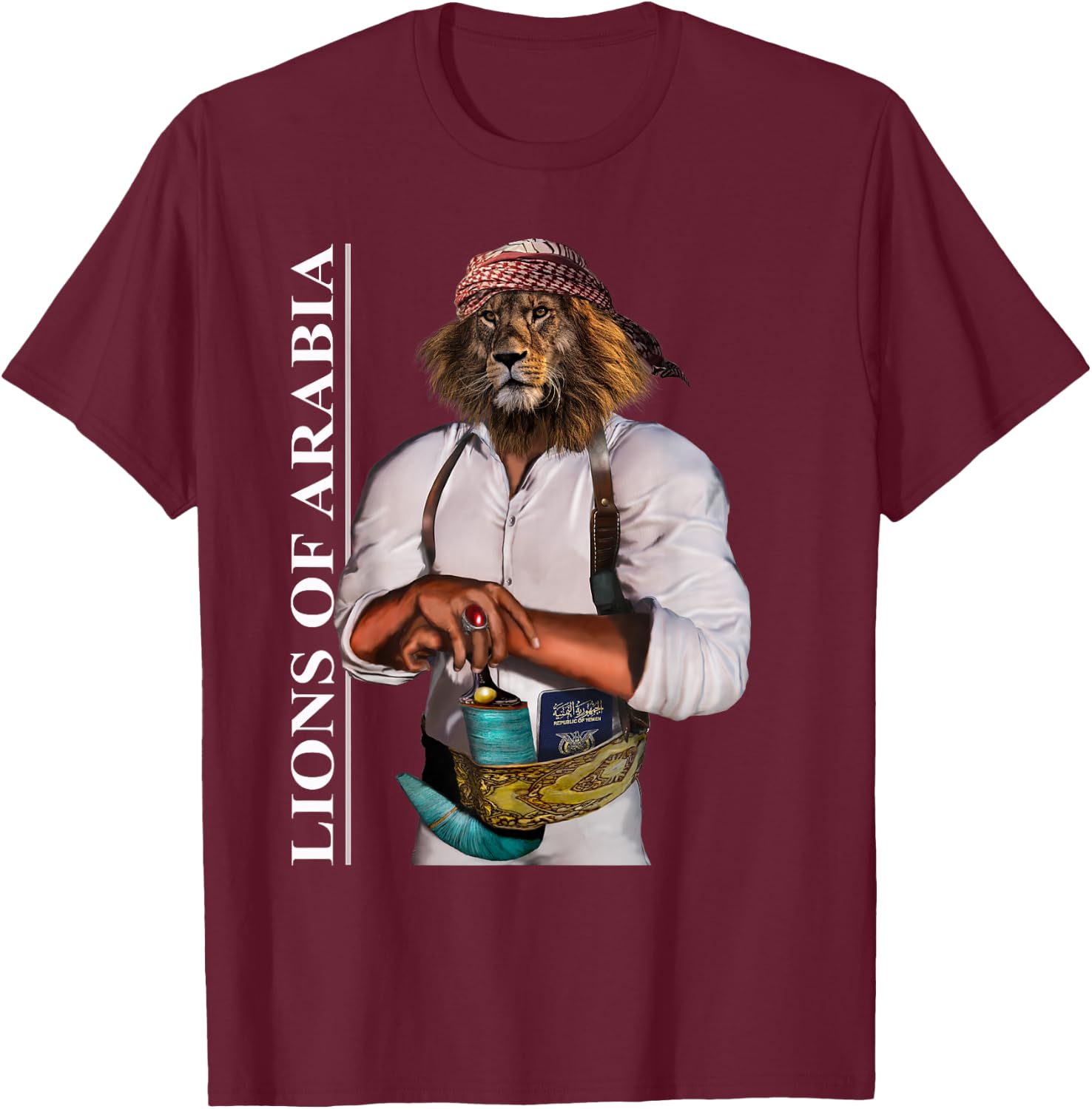 Lions Of Arabia Yemeni Style T-Shirt - T-Shirt | Maroon