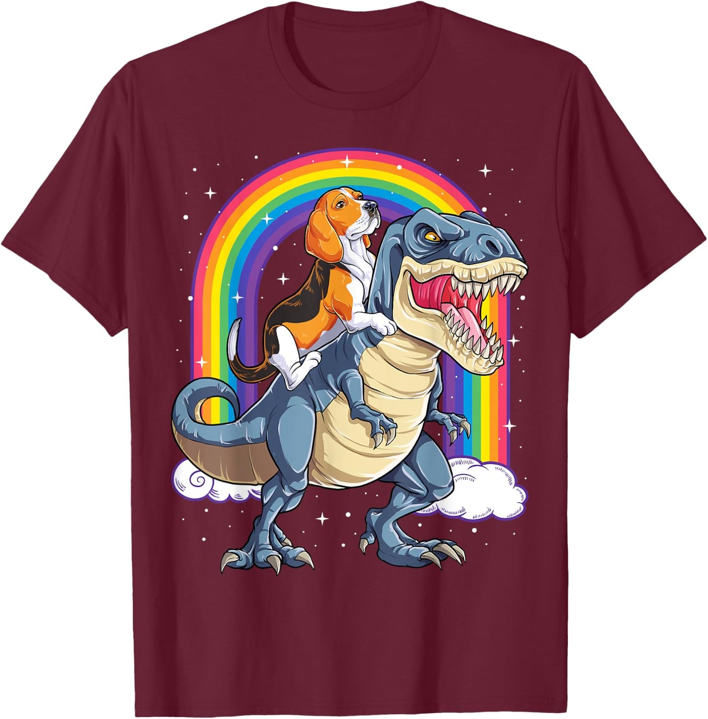 Beagle Riding Dinosaur T-rex Gifts Boys Kids Men Rainbow T-Shirt - T-Shirt | Maroon