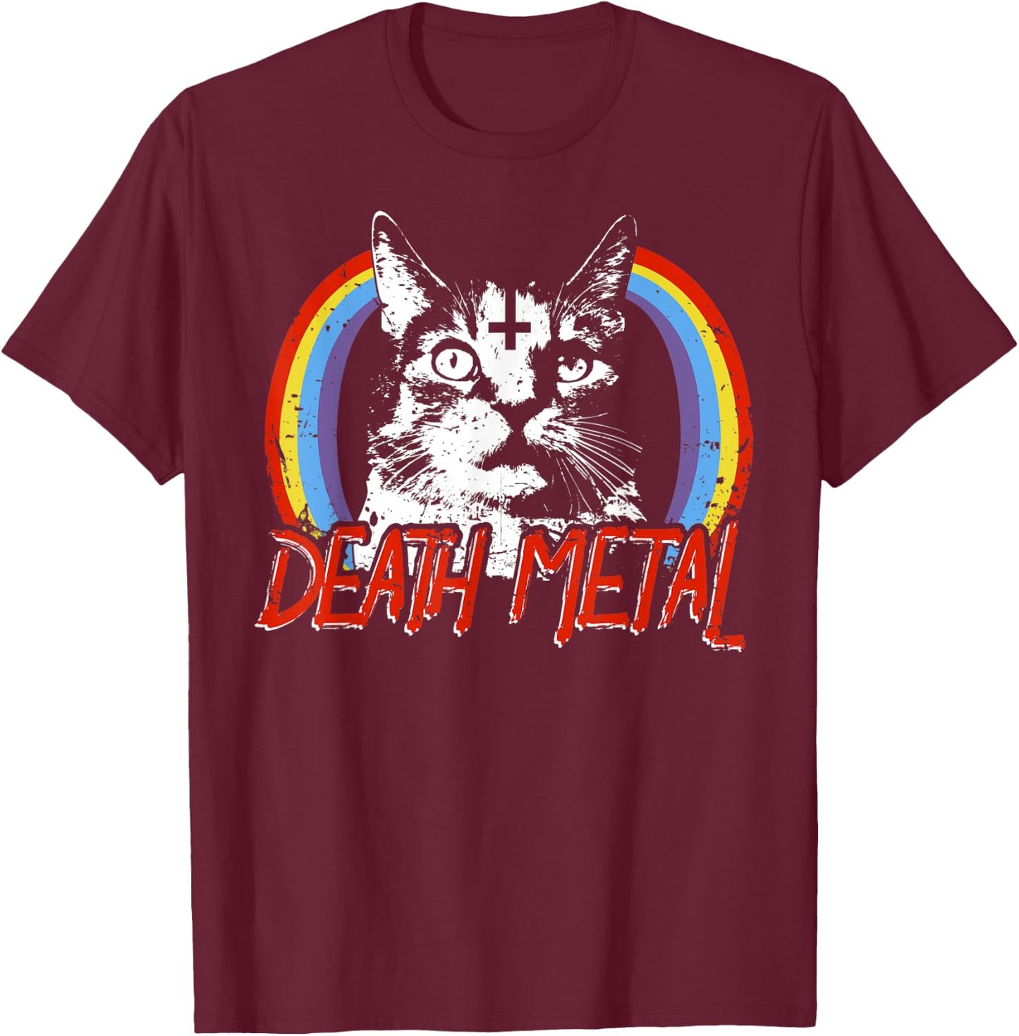 Heavy Satanic Cat Rainbow Gothic design Men Women T-Shirt - T-Shirt | Maroon