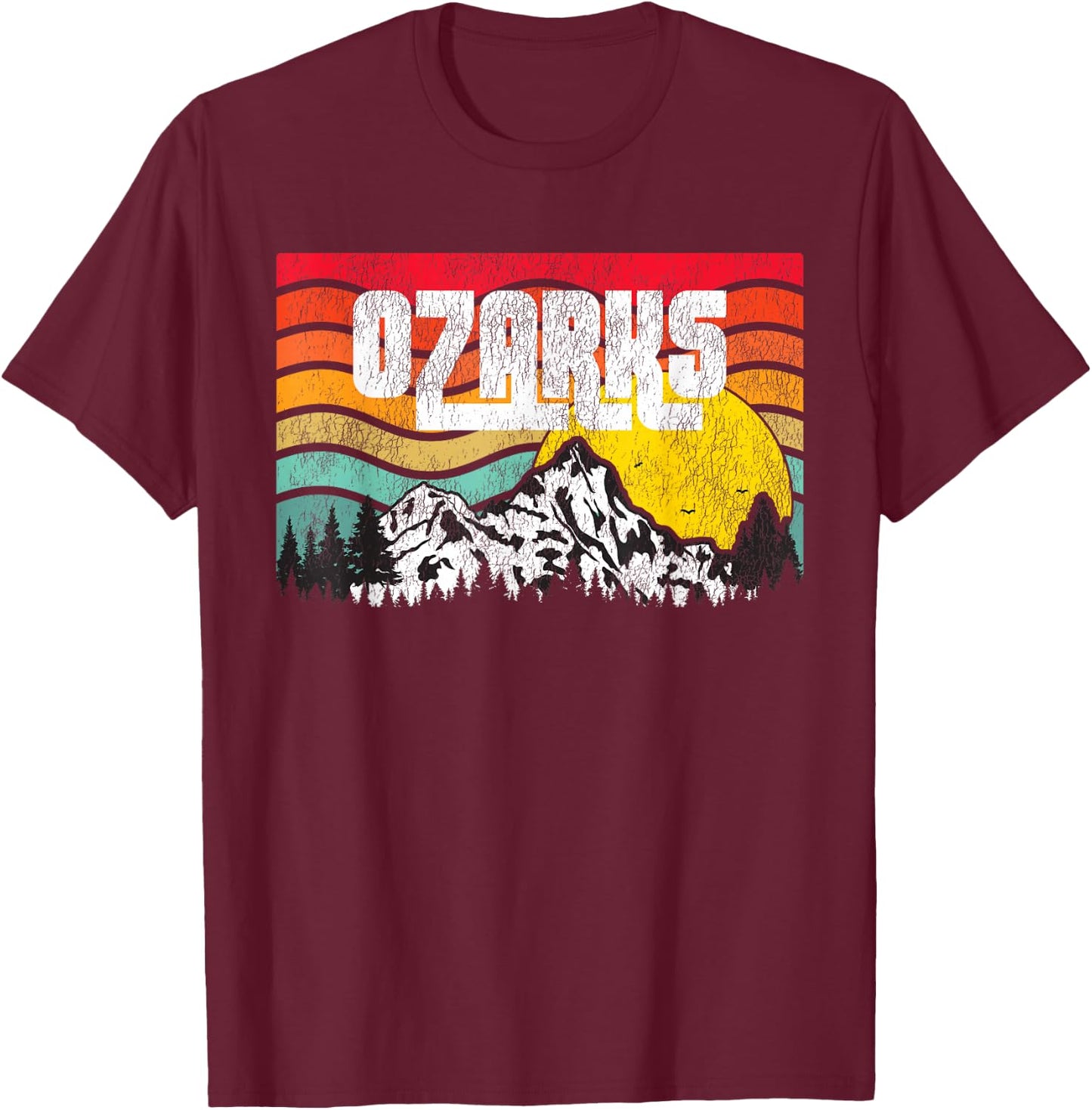 Ozark Mountains Ozarks Forests Vintage Sunset Retro T-Shirt - T-Shirt | Maroon