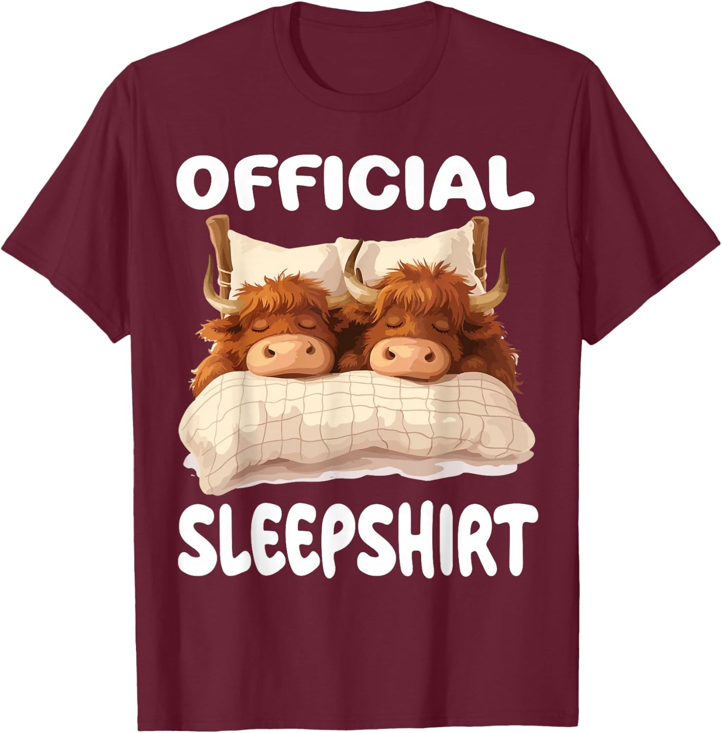 Scottish Highland Cow Official Sleepshirt Pajamas Nightgown T-Shirt - T-Shirt | Maroon