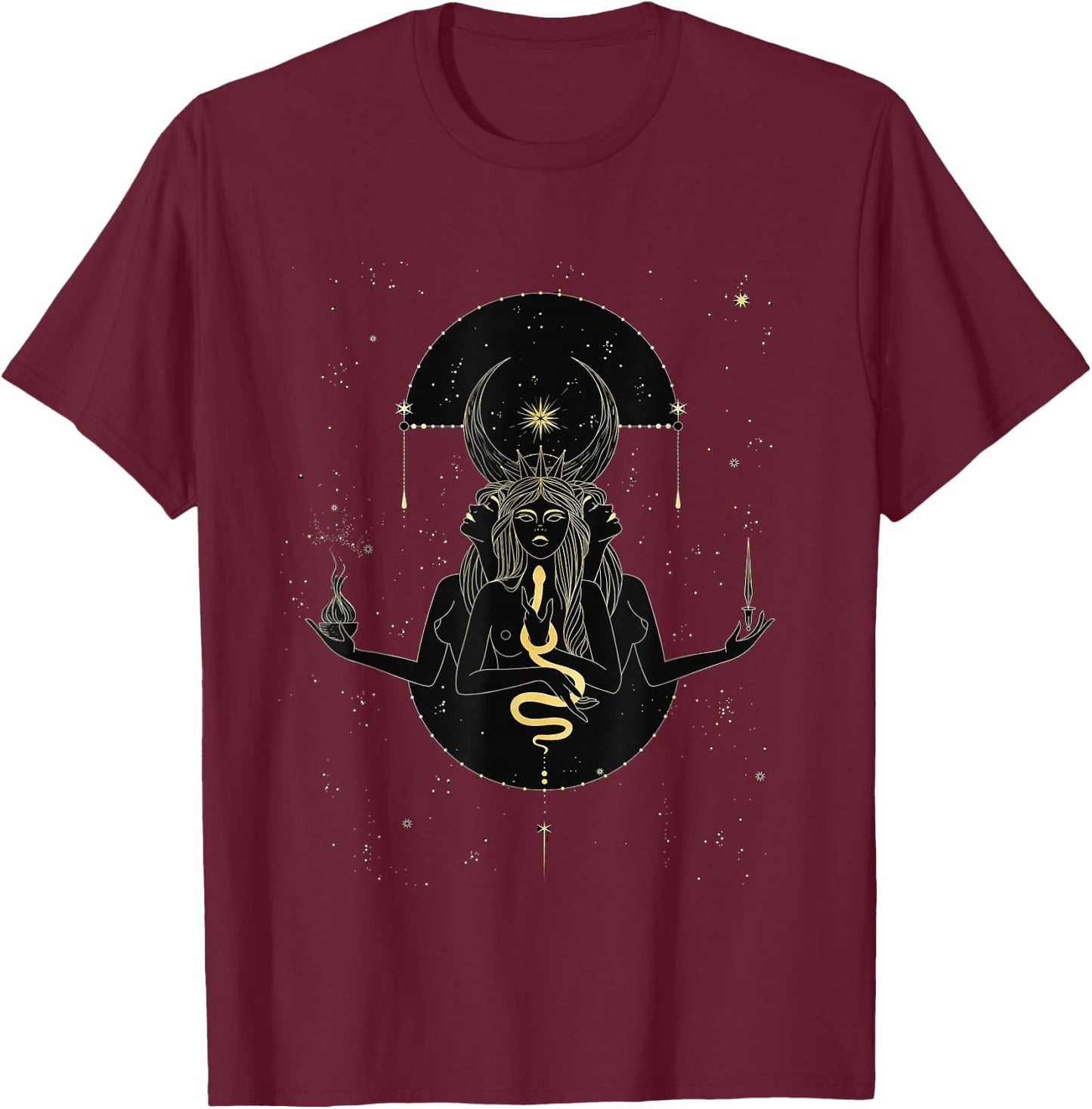 The Goddess Hecate Tarot Card Triple Moon Wiccan Witch T-Shirt - T-Shirt | Maroon