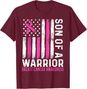 Son of a Warrior Cancer USA American Flag Breast Cancer Kids Men T-Shirt - T-Shirt | Maroon