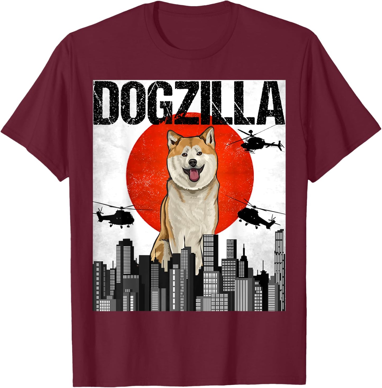 Funny Vintage Japanese Dogzilla Akita T-Shirt - T-Shirt | Maroon